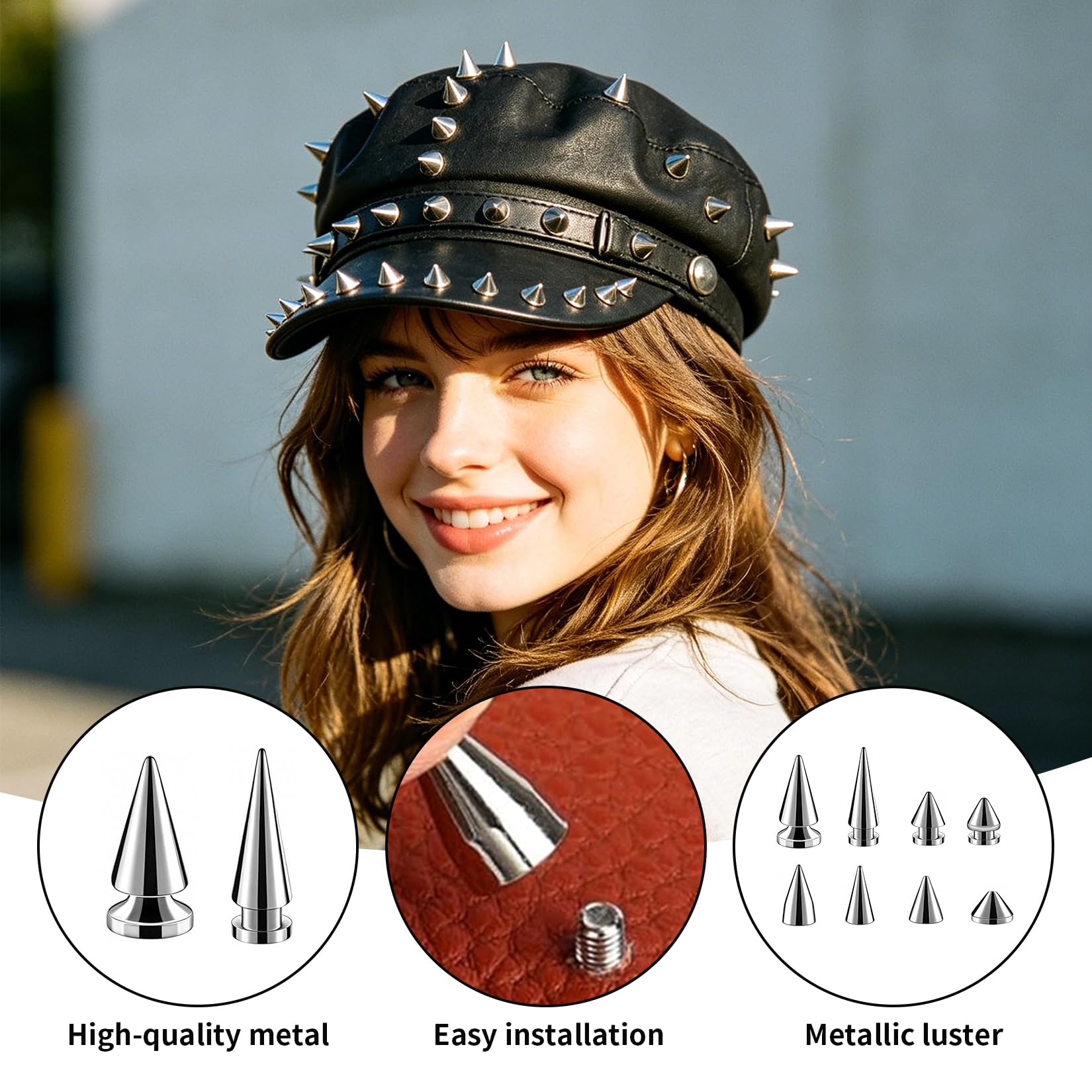 500 Pz Rivetti a Vite, Borchie per Tessuti, Punk Studs, Rivetti Punk Metallici a Piramide Appuntiti, Borchie in Metallo per Abbigliamento, Artigianato fai da te, pelle, cinture, jeans (argento)
