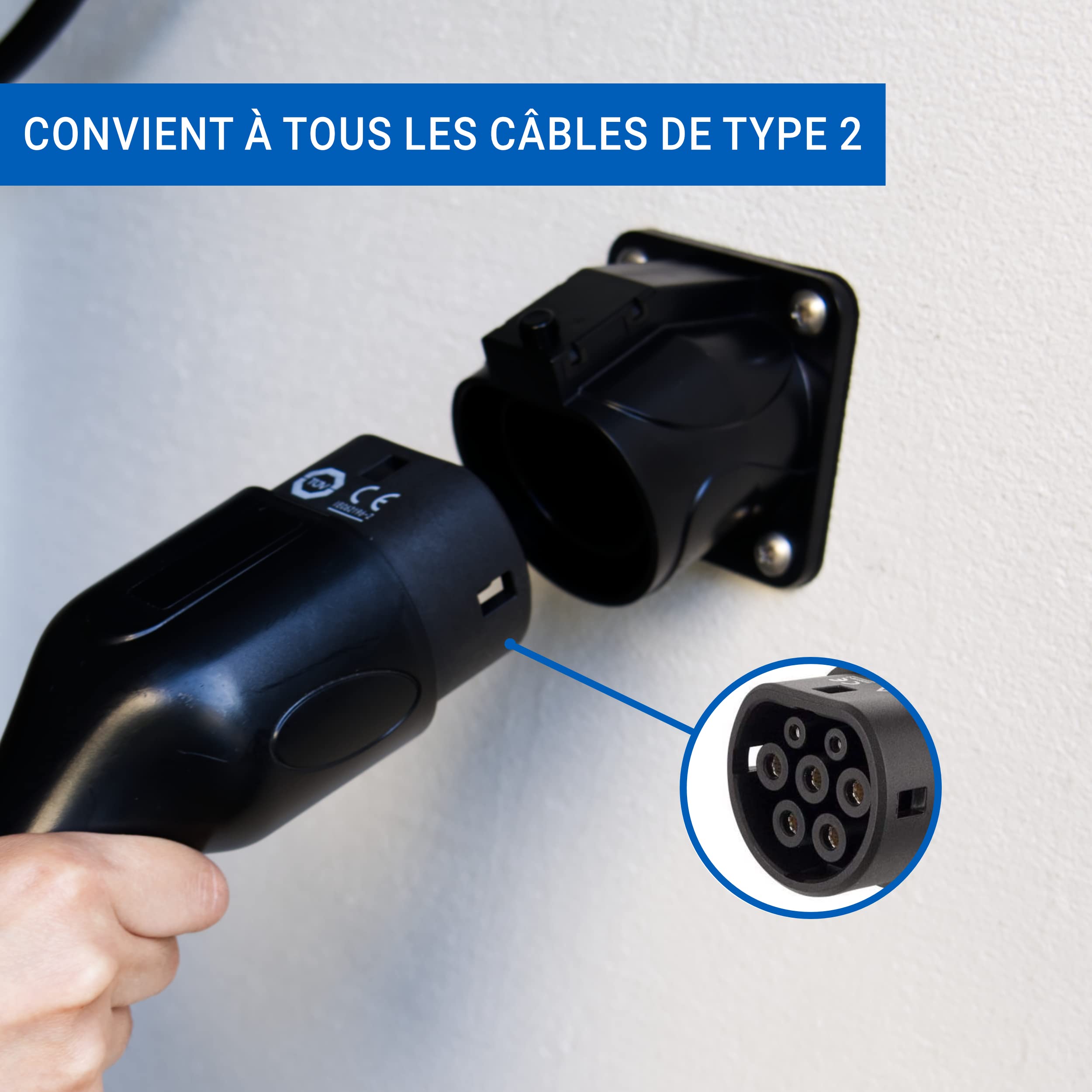 Support Mural Pour Câble De Recharge Voiture électrique Type 2 - Noir, Fixation Vis, Organisateur De Câble Pour Garage - 2