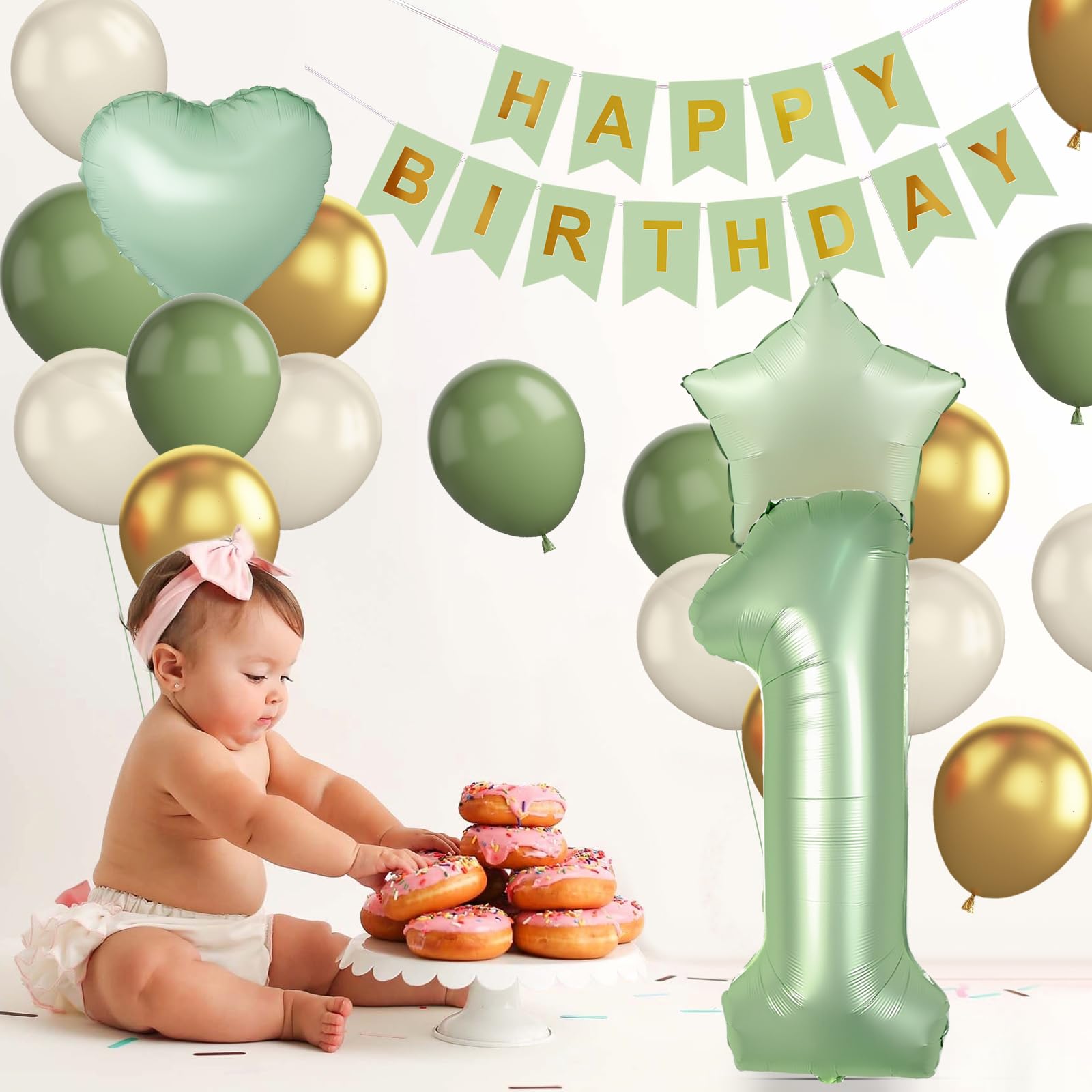 Amazon.co.jp: 1歳の誕生日デコレーション、男の子、女の子用、セージ