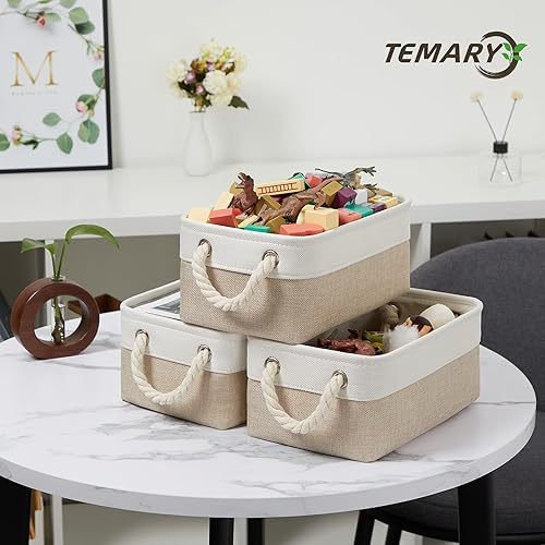 Miniatura 6 de Temary Canastas pequeñas de tela para almacenamiento, 6 unidades, canastas decorativas para regalos, canastas de almacenamiento plegables vacías con