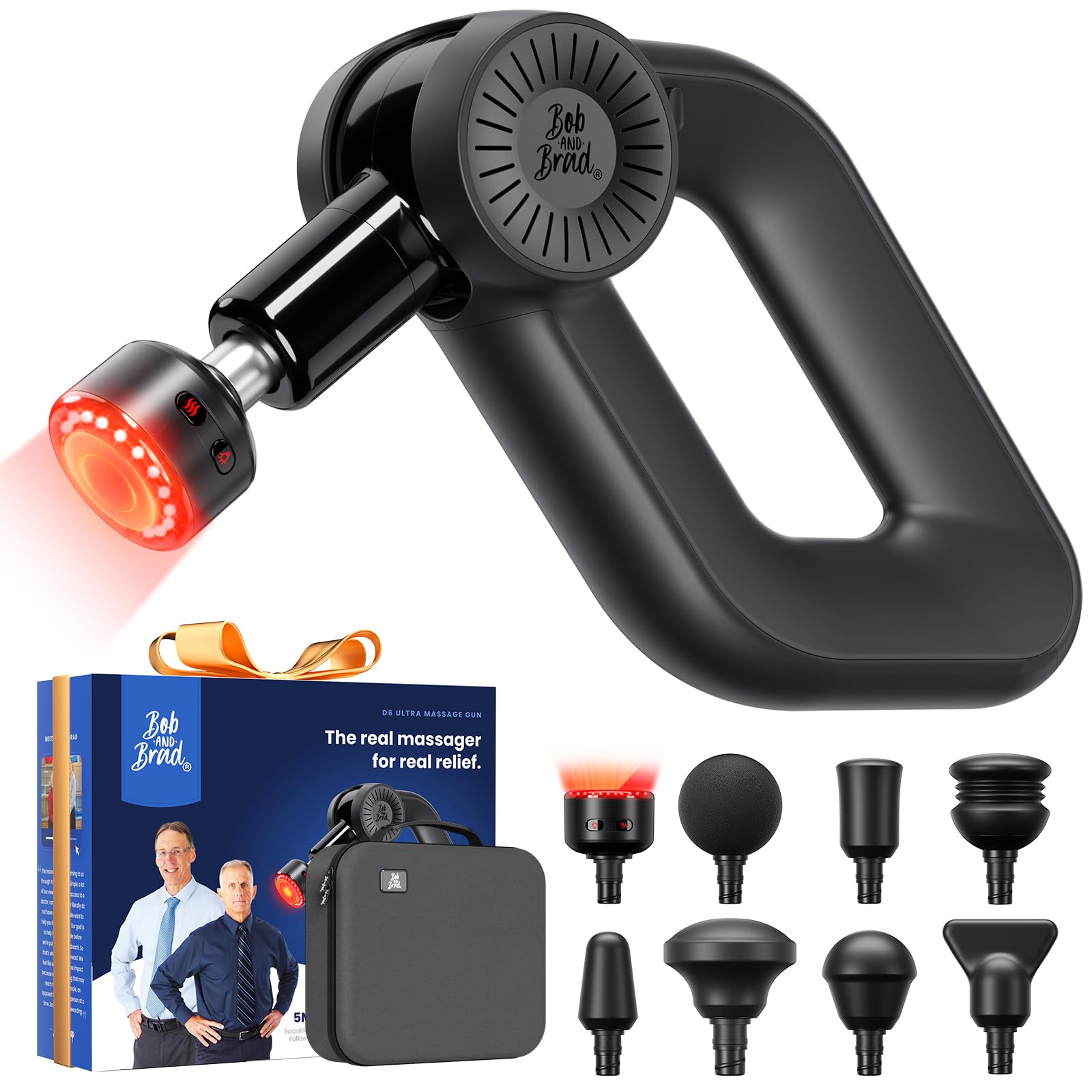 Bob and Brad D6 Ultra Pistola Massaggio Muscolare Potente con Funzione Calore e Infrarossi, 16mm Ampiezza Massaggiatore a Percussione per Tessuti Profondi, Display OLED, Ideale per Regalo