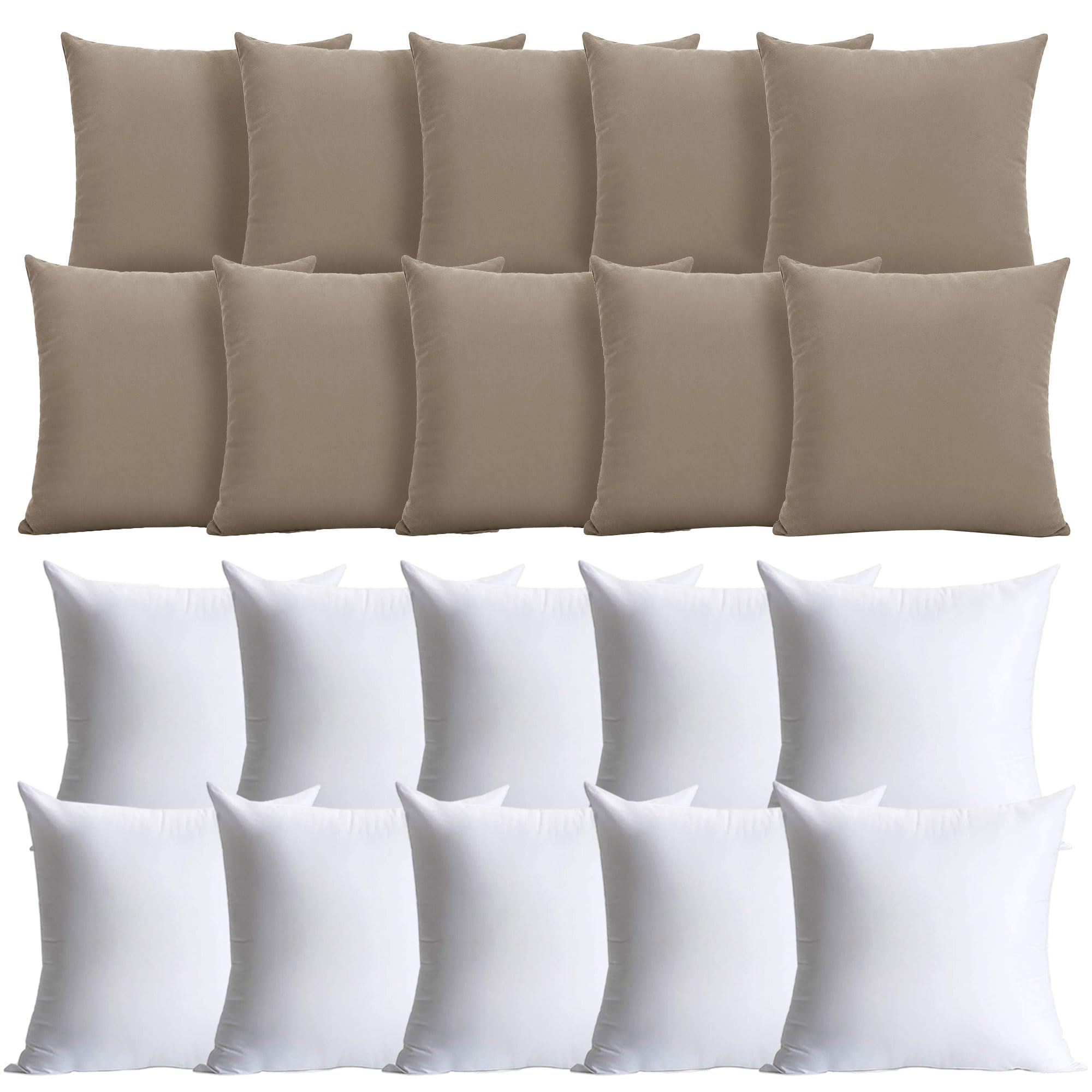 Hafaa Beige Cushions with Covers Included Pack of 10, 40 x 40 cm Soft Microfiber Cushions, Decorative Throw Pillows with Hidden Zip Closure for Sofa, Bed, Living Room & Home Décor