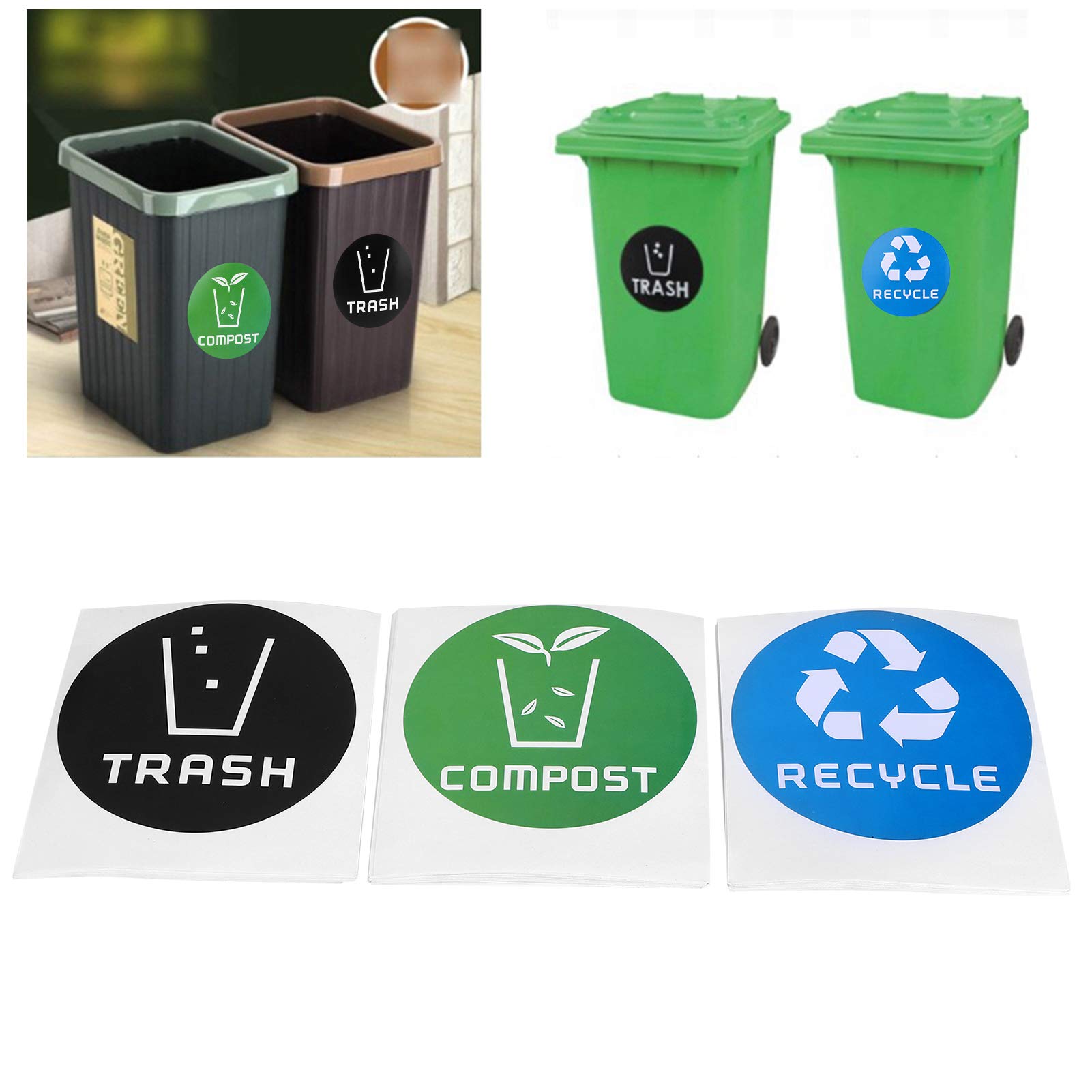 Trash Recycle Compost Stickers, Self Adhesive Recycle, Compost Trash Bin Stickers Weatherproof Indoor Outdoor Waste Management Decal Label Signs for Garbage Can