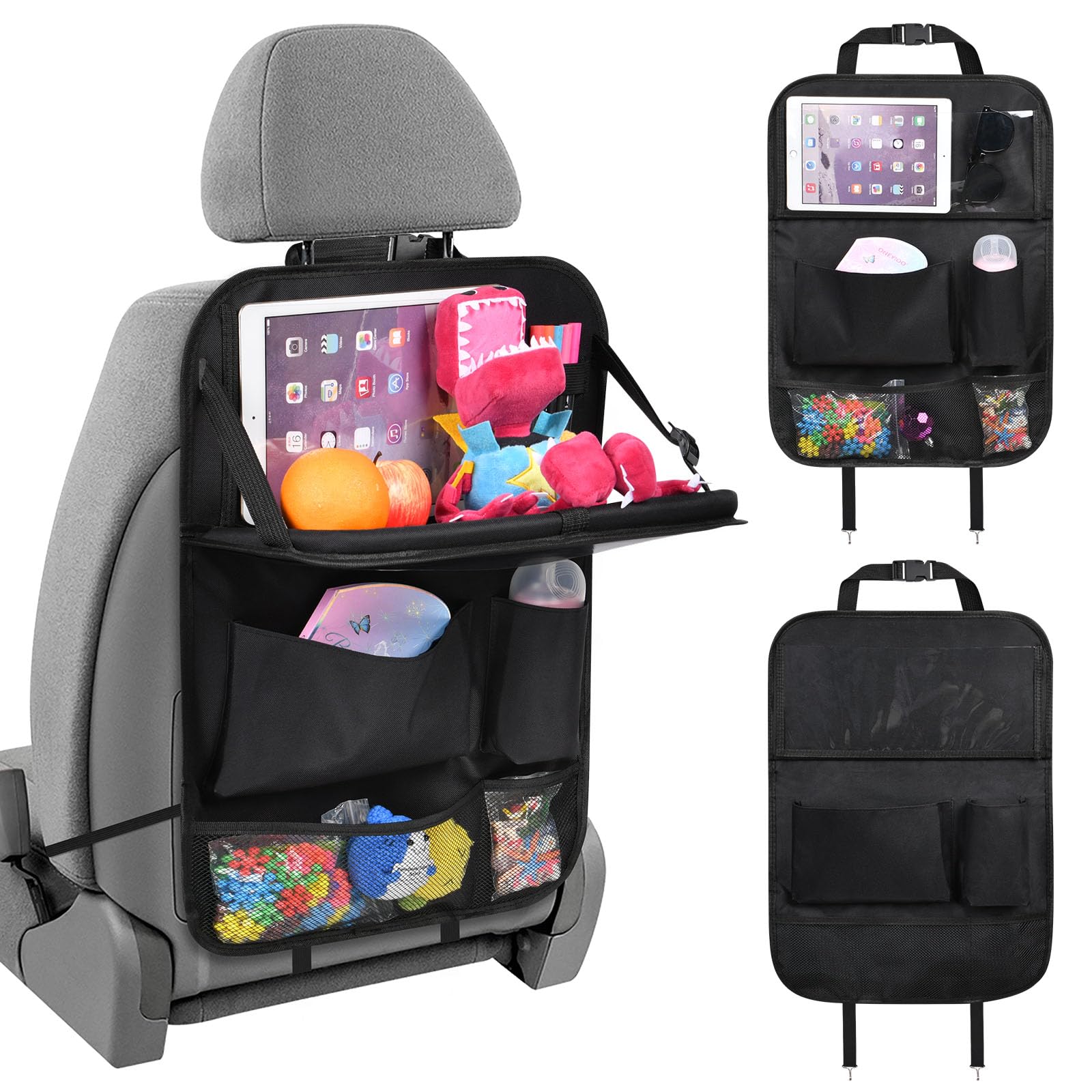 URAQT Organizer per Sedile Posteriore Auto, 1 Proteggi Sedile Auto Bambini Posteriore con Vassoio da Tavolo Pieghevole per tablet bambin, con 6 Tasche e Tavolino Pieghevole, Impermeabile(nero)