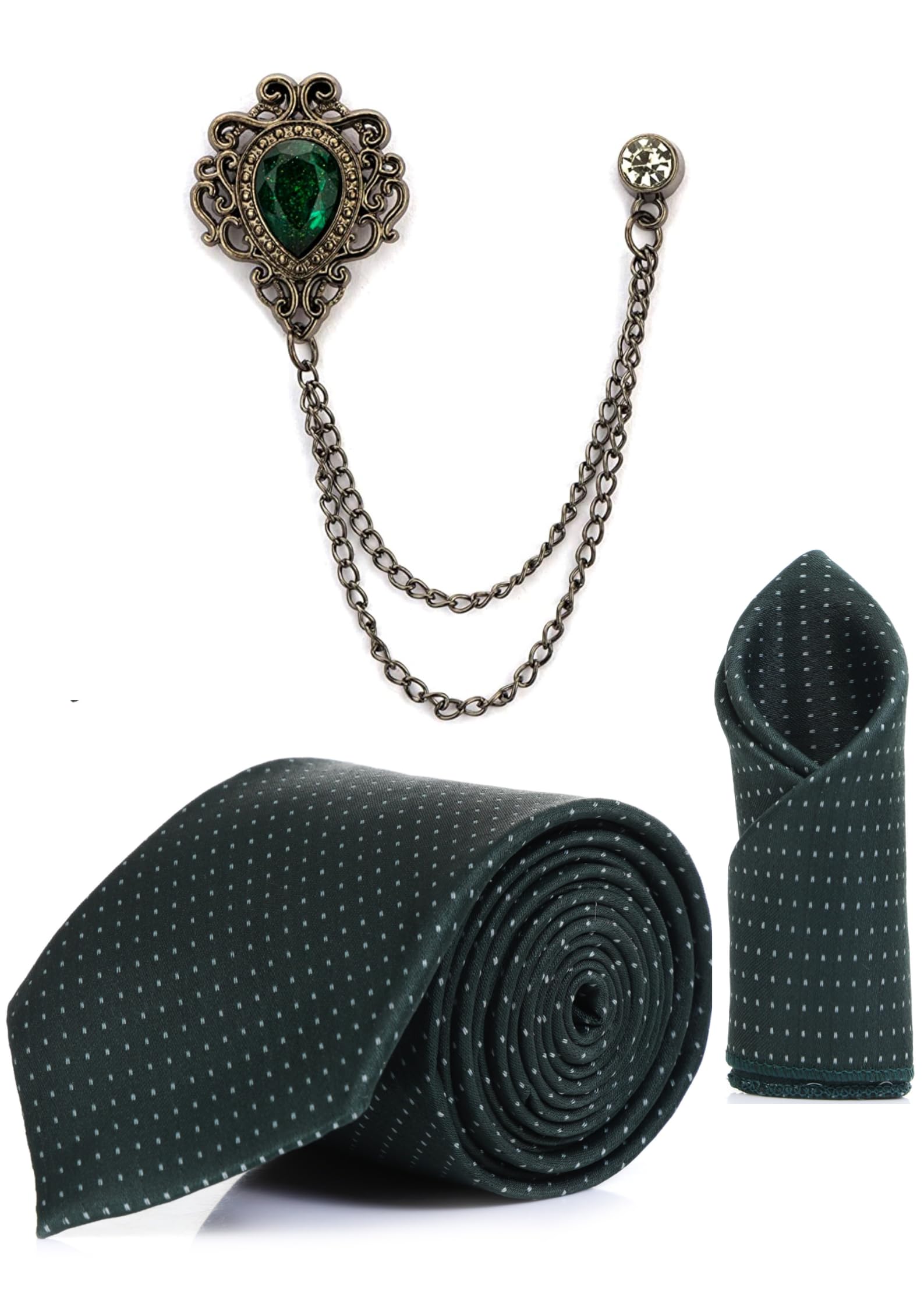 random stripe Complete Combo Set – Includes matching necktie, pocket square & stylish brooch for a coordinated outfit.-picture-11