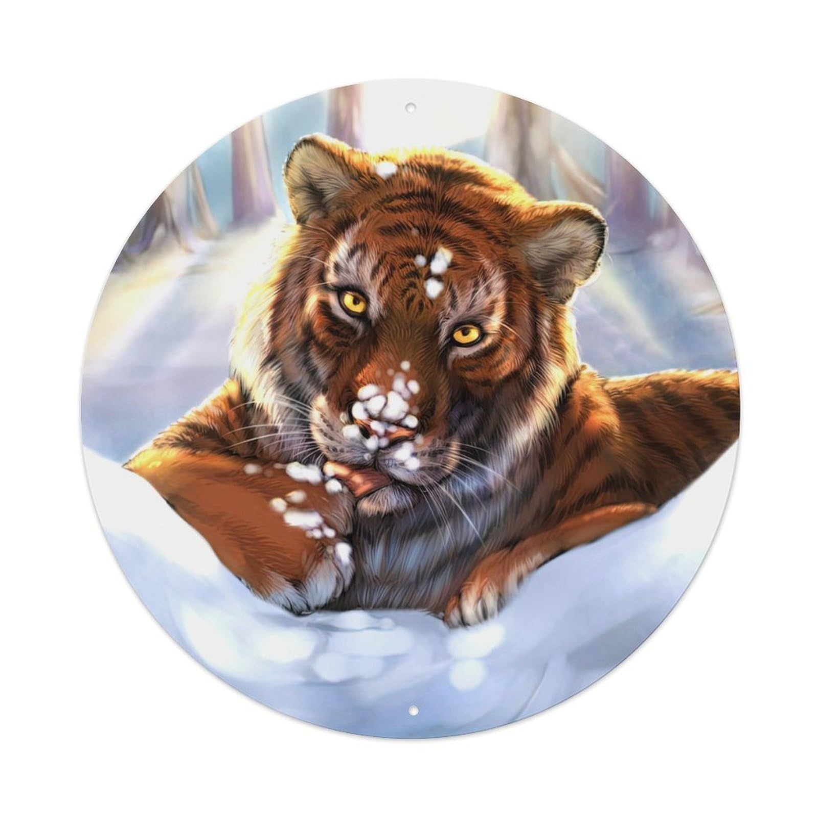 Animals Artwork Tiger in The Snow Vintage Metal Tin Sign Plaque Wall Decor for Cafe, Club Bar, Office, Garden Metal Poster 8x8Inch