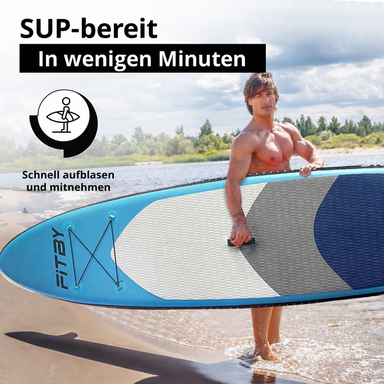 SUP Board Aufblasbar 320x81x15 cm - Stand Up Paddling Board Set mit Pumpe und verstellbarem Paddel | leichtes PVC Surfbrett, bis 120 kg, für Anfänger und Fortgeschrittene