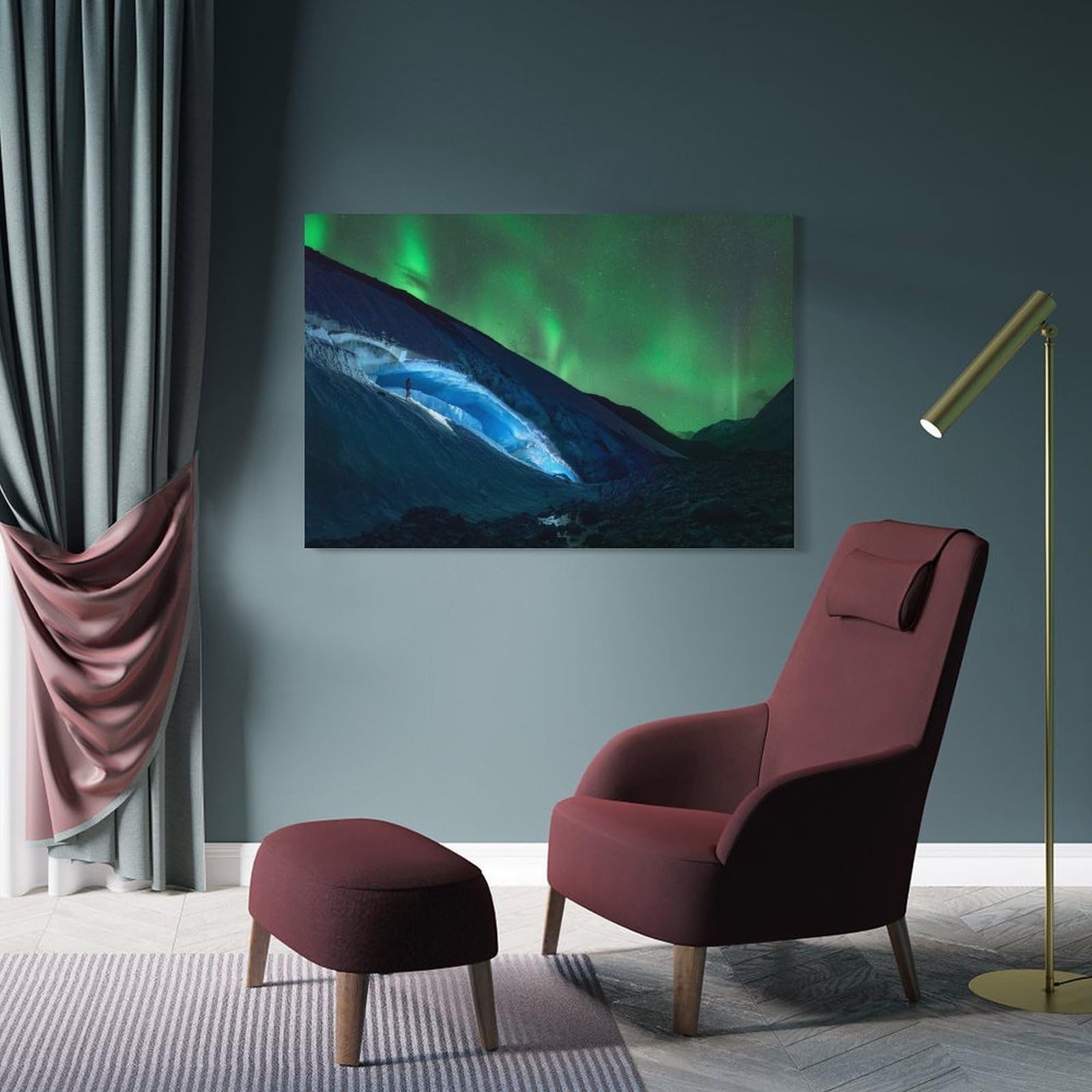 Junmoney Green Aurora Wall Art Print, 20x30inch(50x75cm), for Corridors, Hallways Or Apartment Entries, Wall Decor to Refresh Empty Corners