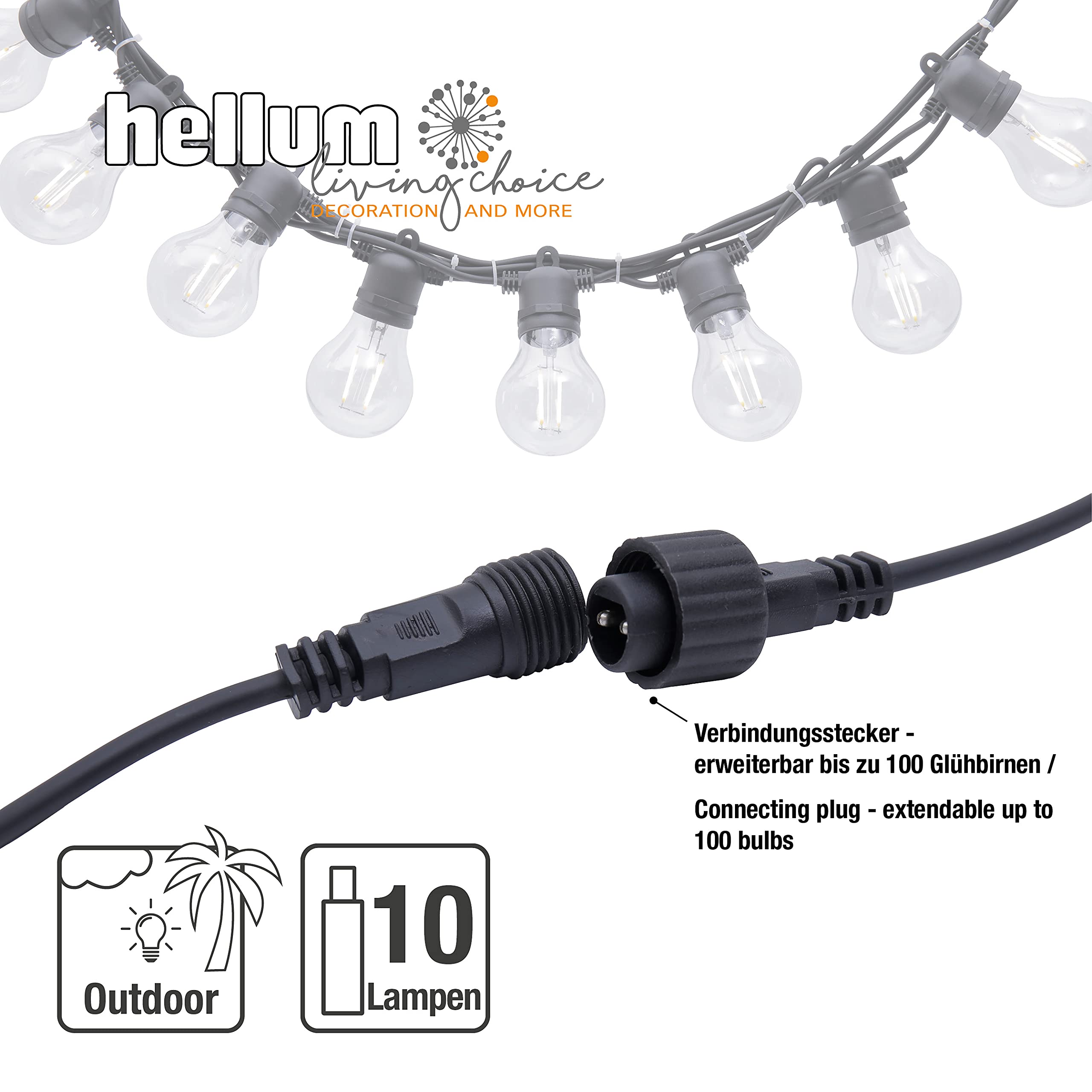 hellum LED Party Lichterkette außen dimmbar Timer, Trafo & Fernbedienung