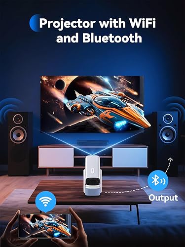 Miniatura 2 de SOOMFON Mini proyector con WiFi y Bluetooth  Soporte 1080P Pequeño Proyector de Película Portátil con Altavoz de 6 W Foco Eléctrico Keystone