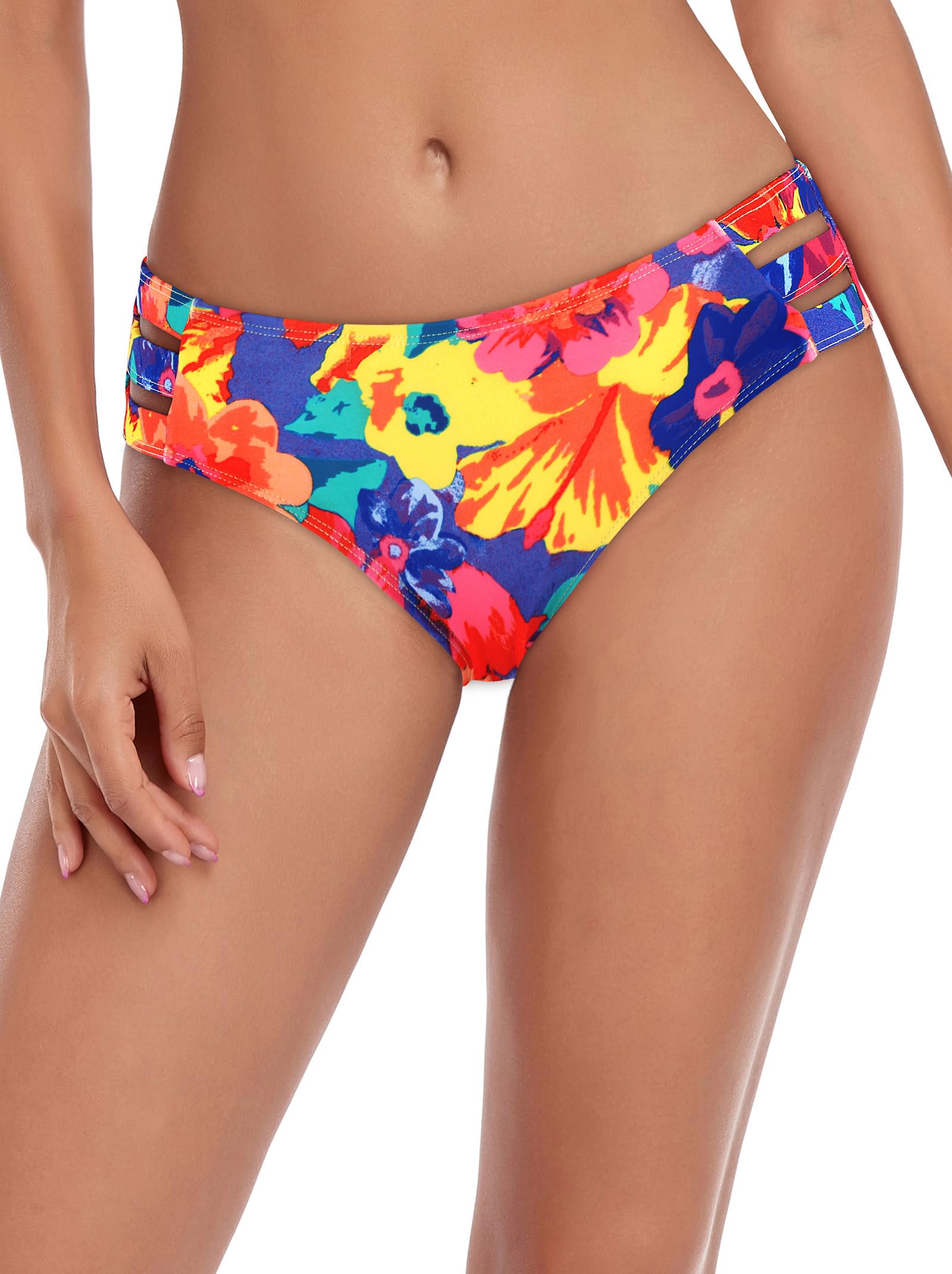 Ocean Blues Women's Colorful Floral Bikini Bottom Full Coverage Swim Bottom Size Small