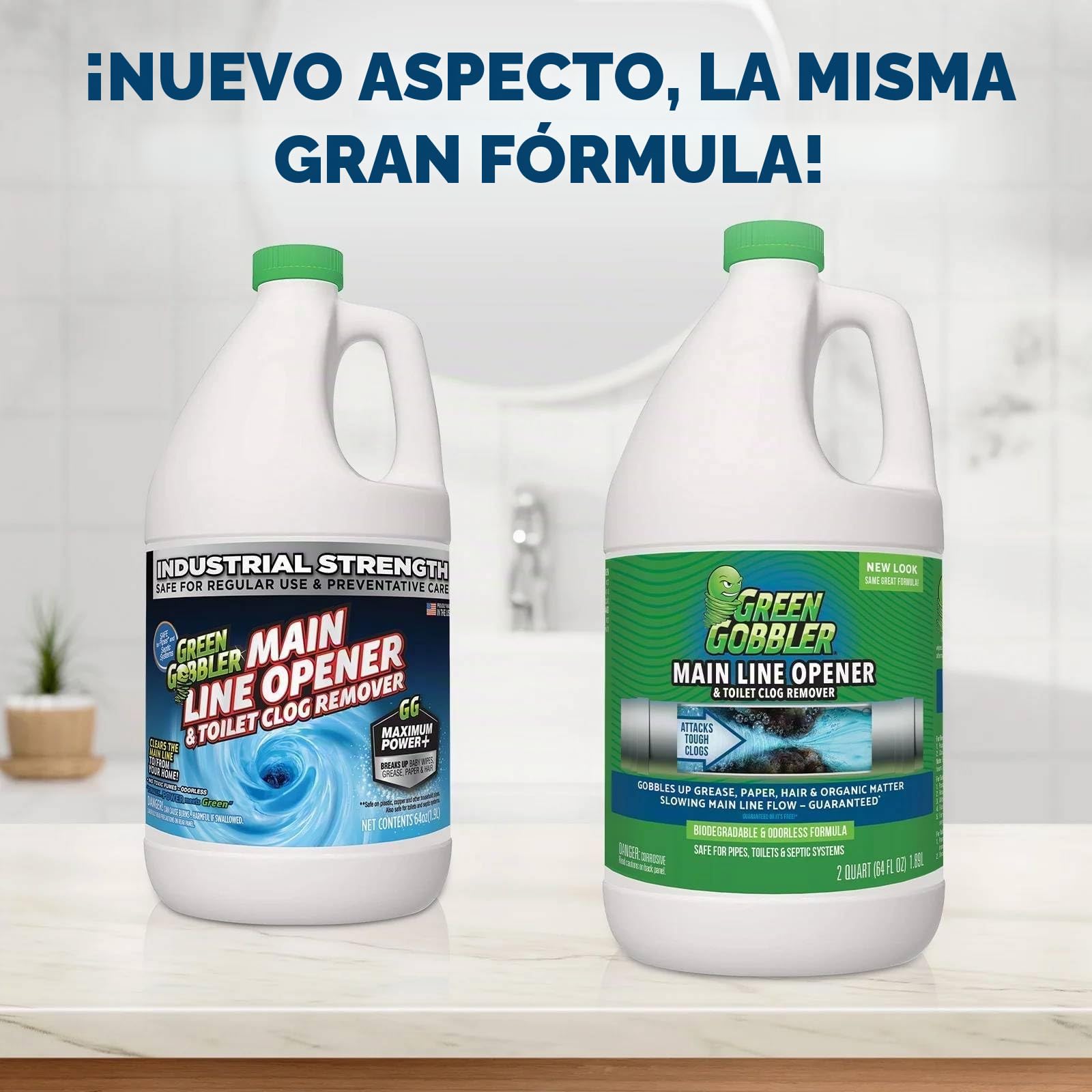 Green Gobbler Última abridor de drenaje principal de drenaje + removedor limpiador + estorbo del pelo - 64 oz (líneas principales, fregaderos, bañeras, lavabos, duchas, fregaderos de cocina)