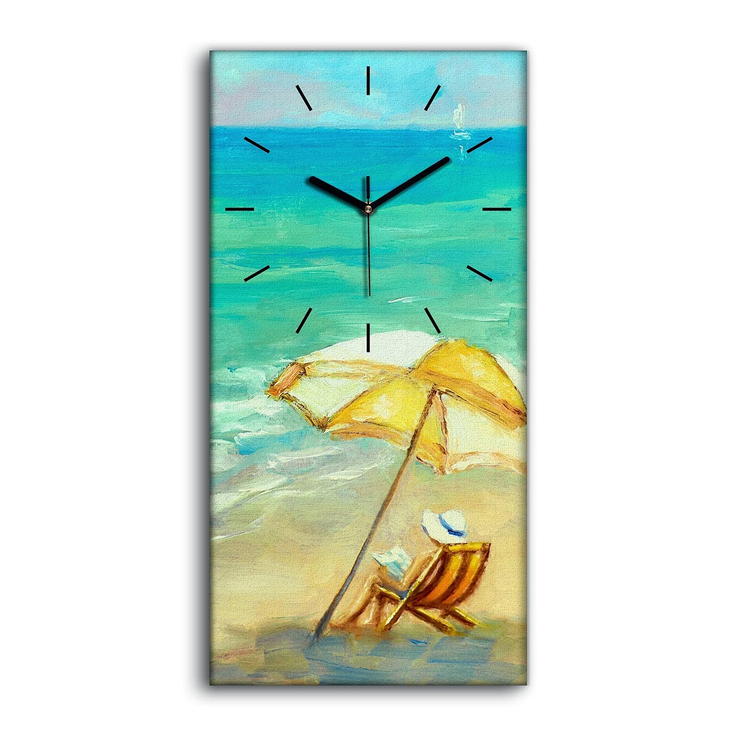 Horloge sur toile 30x60cm vagues d'océan et plage pour salon moderne