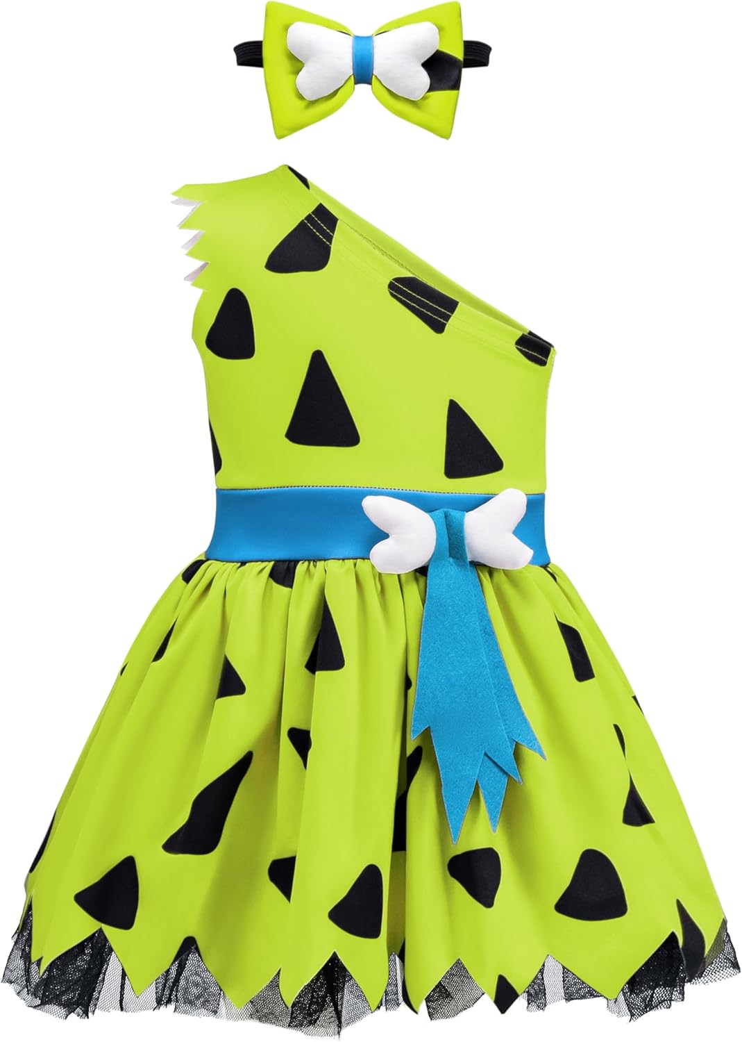 Spooktacular Creations Halloween Baby Pebbles Costume, Bam Bam Costume Caveman Toddler for Girls Kids Halloween Dressup Party Green 3T (3-4 yrs)