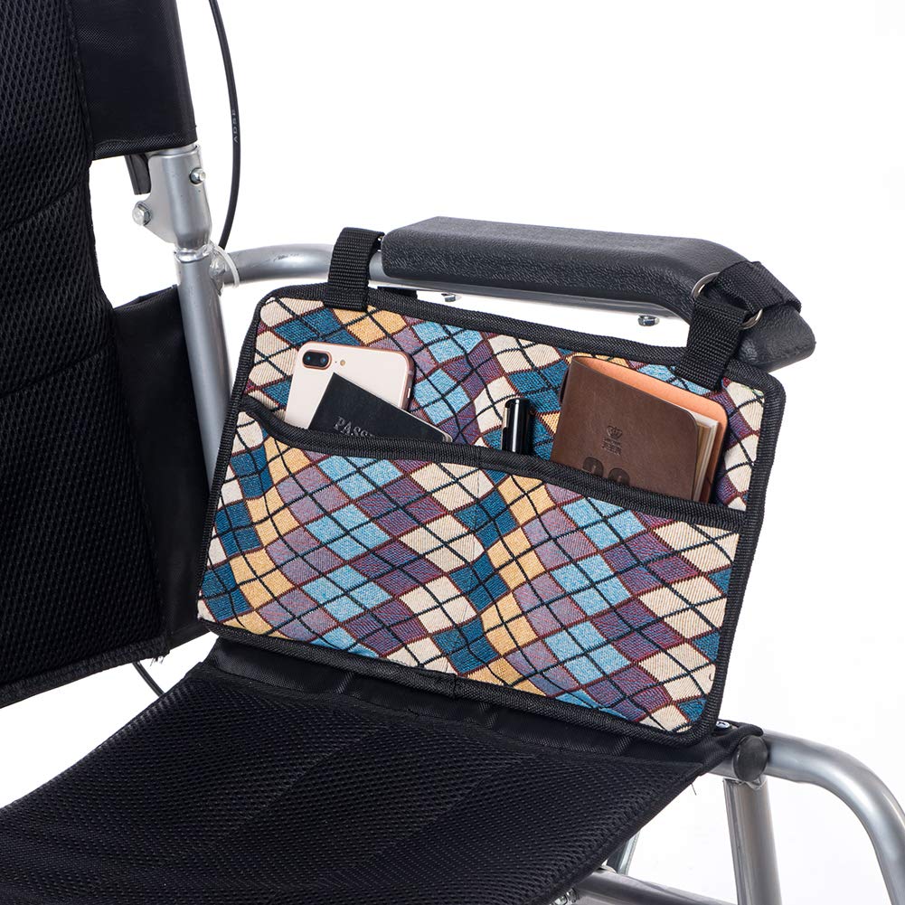 Fushida Wheelchair Side Bag Chair Arm Rest Pouch Great Accessory for Your Mobility Device - Fits Walkers, Rollators, Scooters Use Yarn-dyed Fabric Material(Diamond Style, FGJ268)