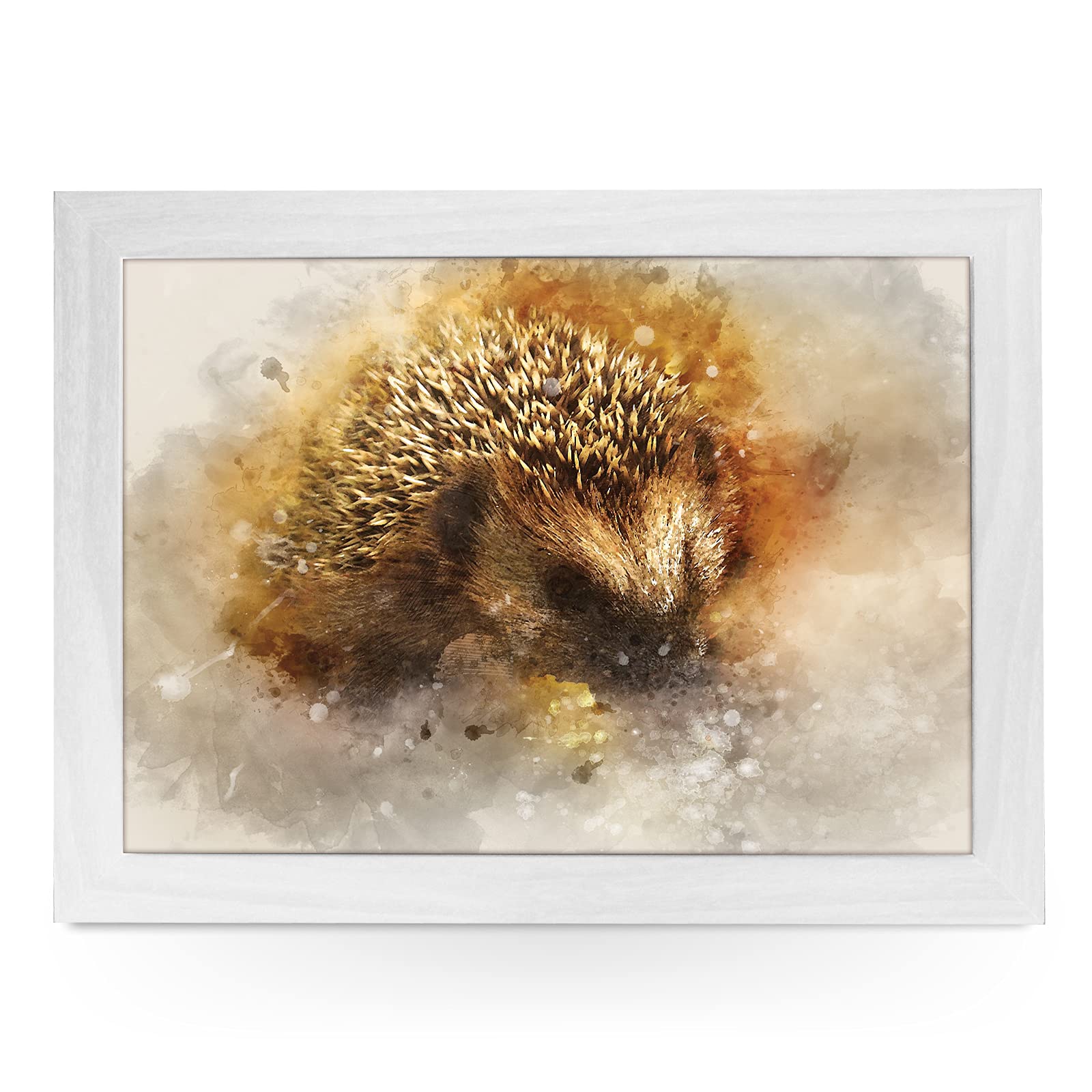 Portable Lap Desk Tray (Watercolour Hedgehog) Handmade Wooden Frame, Beanbag Cushioned Bottom | Computers, Laptops, Meals, Food | L836 White