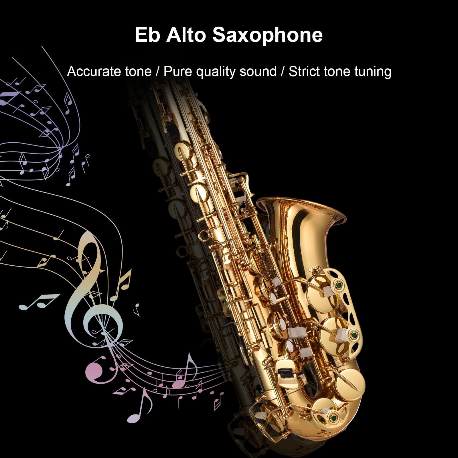 Sax alto,Sassofono contralto Mib Ottone laccato Sax contralto Strumento a fiato con custodia per il trasporto Guanti Cinghie Panno e spazzola per pulizia Ance mute per sassofono Cuscinetto per