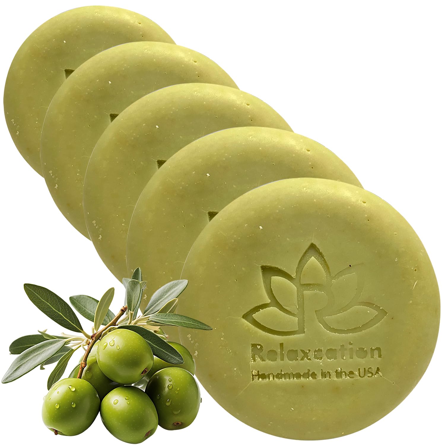 Relaxcation Made in USA 5 Bulk Soap Bars with Organic Olive Oil and Olive Leaves - Anti-aging and