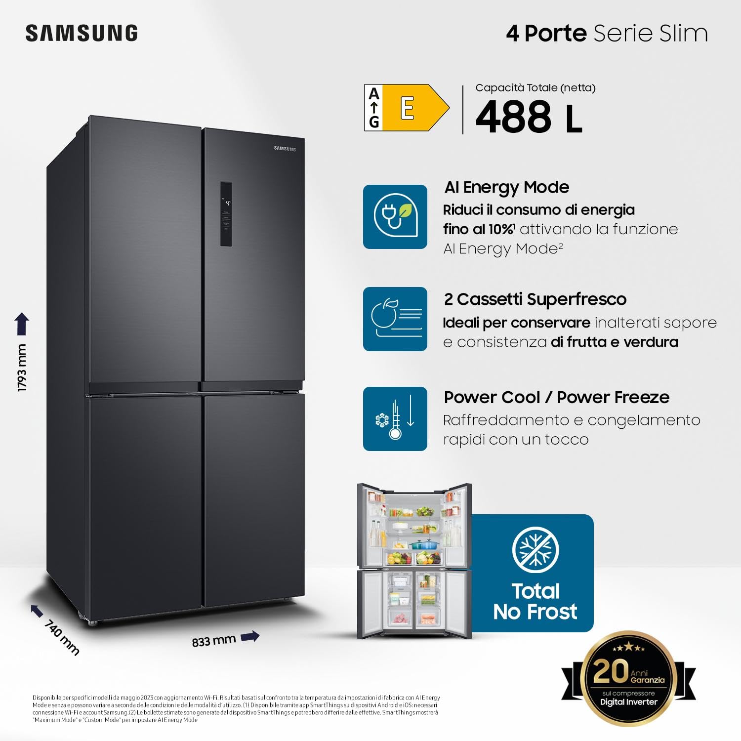 Samsung Refrigeratore Quattroporte Slim RF48A400EB4/EF - Dettaglio