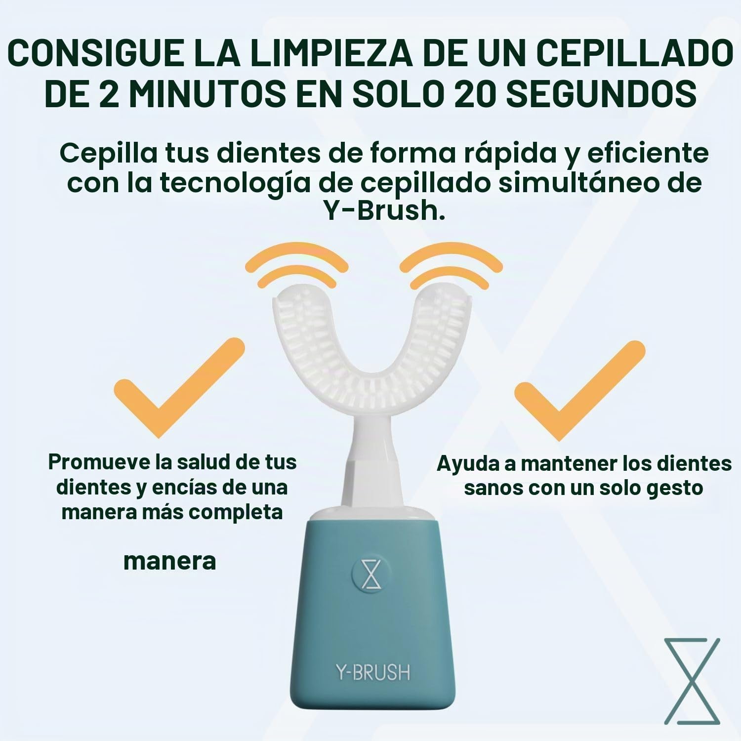 Y-Brush Essential – Cepillo de dientes eléctrico sónico – Cepillo en Y, 3 meses de duración – 2 modos de vibración – Pack esencial para adultos (12-99 años))