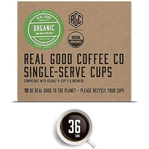 Miniatura 2 de Real Good Coffee Company - Cápsulas de café de un solo uso - Café orgánico tostado oscuro - Compatible con K-Cup incluyendo cerveceros Keurig 2.0 -