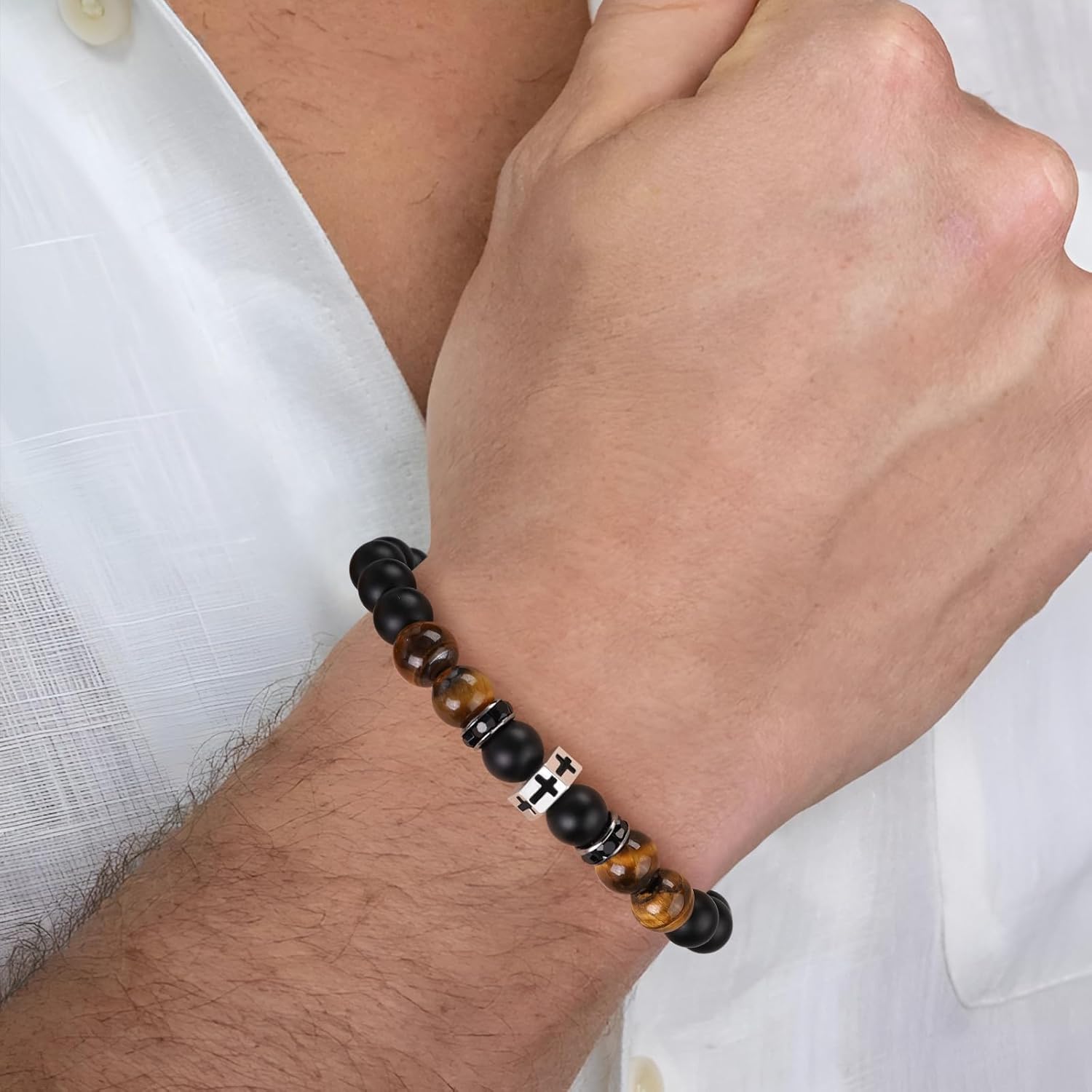 Cross Bracelet for Men Dad Father Husband Son Brother Grandson Father's Day Birthday Graduation Christian Faith Religious Bracelets First Communion Confirmation Gifts - Image 2