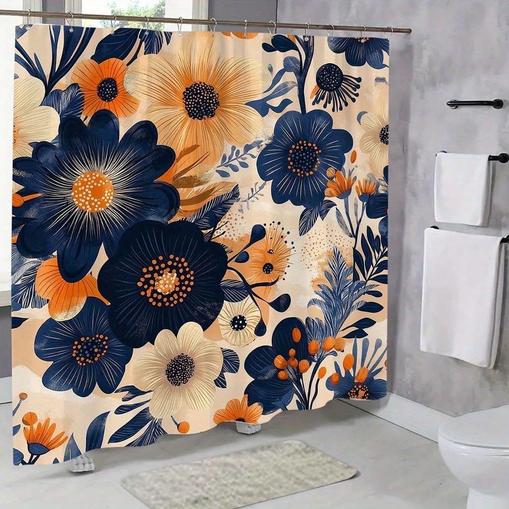 GLKSDLPO Floral Pattern Shower Curtain Polyester Fabric Bathroom Decor Bathtub Divider Hanging Cloth With 12 Hooks(75x200cm/30x79in(WxH)