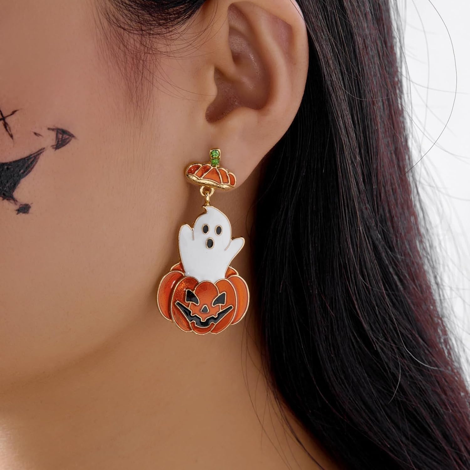 Ghost Earrings for Women Sparkly Rhinestone Crystal Halloween Pumpkin Spider Skull Bat Earrings Halloween Cosplay Jewelry Gift - Image 2