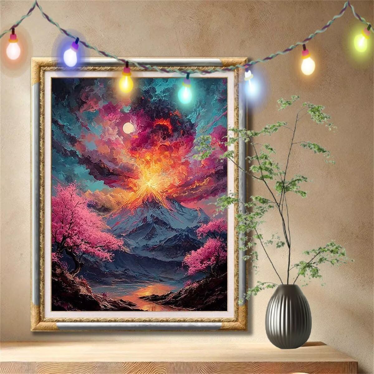 5D Peinture Diamant Adulte,Volcan,Paysage Diamond Painting grand (120x160cm),DIY Kits de Painting Diamant Artisanat Strass Dessin pour Débutants,Diamant Mosaïque Painting pour Maison Decor 59N-8460