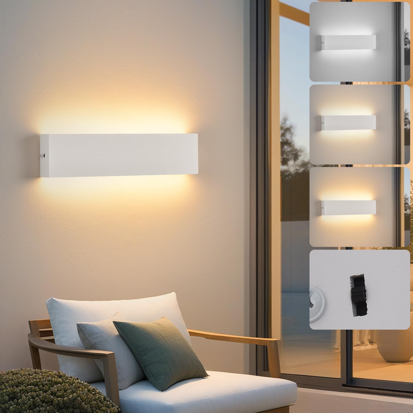 KUKAK Modern Lampe Wand,LED Wandleuchte Innen,10W Wandlampe,3000K/4000K/6000K Wandlampen