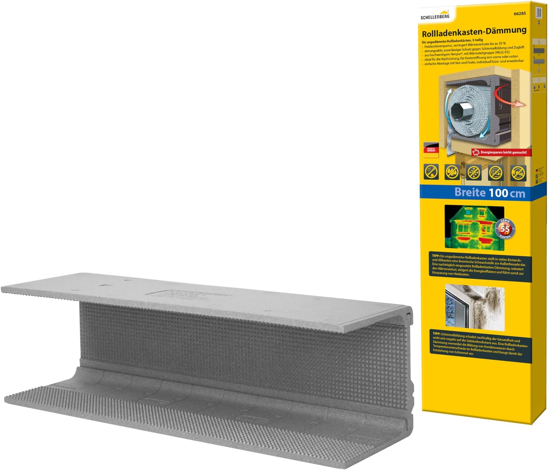 Schellenberg 66285-3 Roller Shutter Insulation, 3 Panels 100 x 28.5 x 28 cm / 13 mm, EPS/XPS Material, Heat & Sound Insulation, Mould & Draught Protection