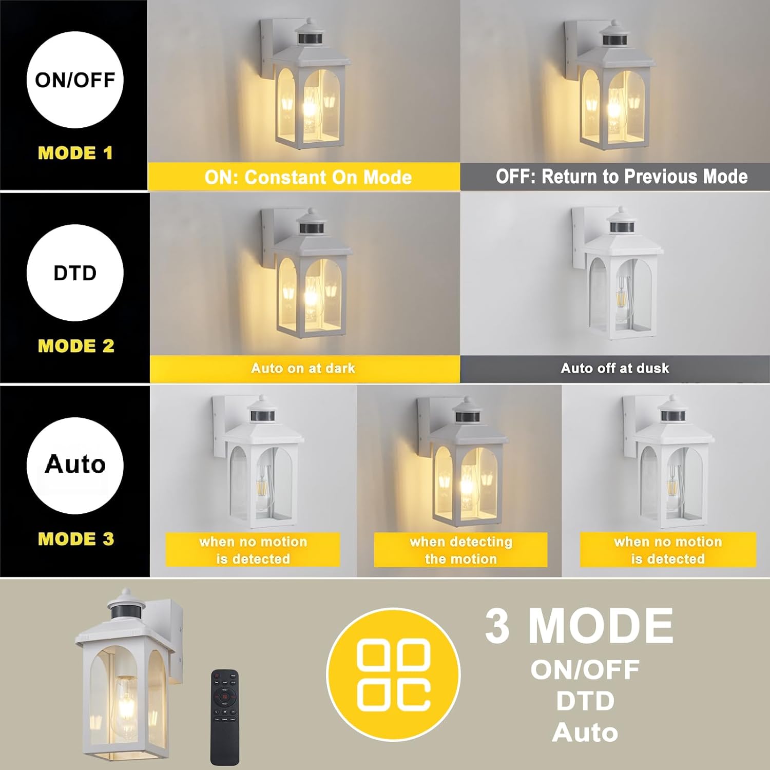 Porch Light with GFCI Outlet: 2 Pack Motion Sensor Porch Lights Outdoor with Remote Control Dusk to Dawn Exterior Lighting Fixtures White Modern Outdoor Wall Lights for House Garage Patio