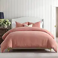 PERHOM Muslin Duvet Cover King, 100% Washed Cotton Duvet Cover Set, Ultra Soft Comforter Cover Linen Like, 3 Pieces Minimalist Gauze Duvet Cover with 2 Pillow Shams, 90"x104", Dusty Red