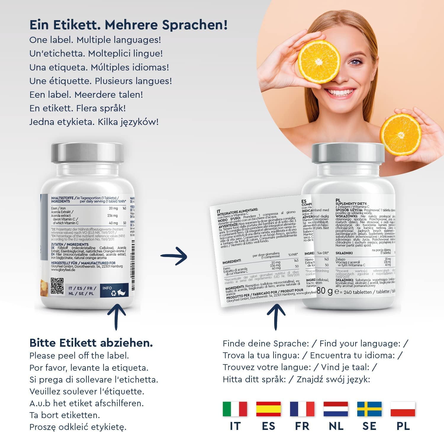 Complément Alimentaire de Fer 20mg + Vitamine C, 240 Comprimés (8 mois), Reconstituant Sanguin, Contre Fatigue Physique et l'Anémie, Hautement Biodisponible, Arôme Naturel D'Orange, 100% Végétalien
