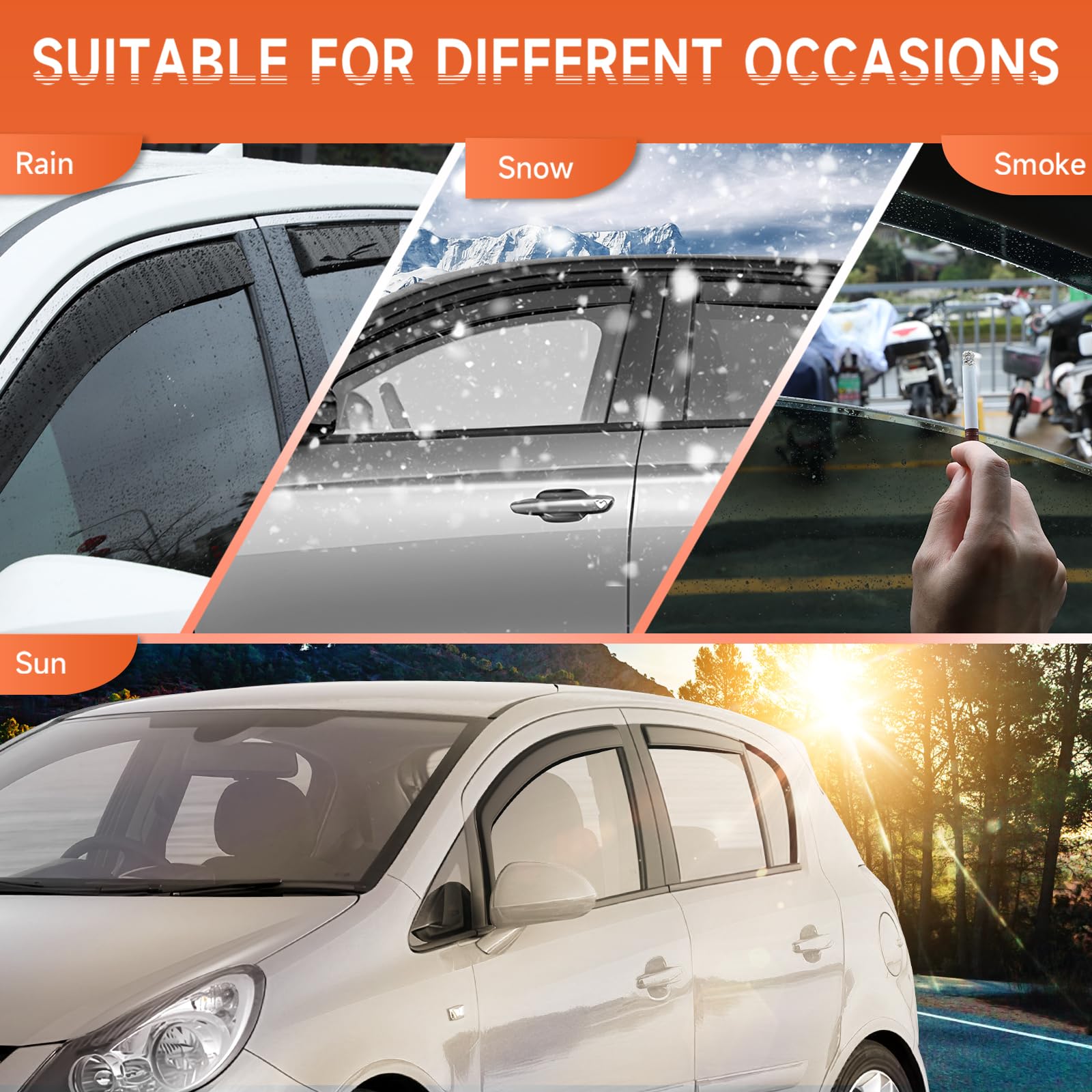Deflectores de viento negros, protectores de lluvia para ventanas compatibles con Vauxhall Corsa D E 2006-2019 5 puertas Hatchback, visera solar a prueba de roturas en el canal lateral