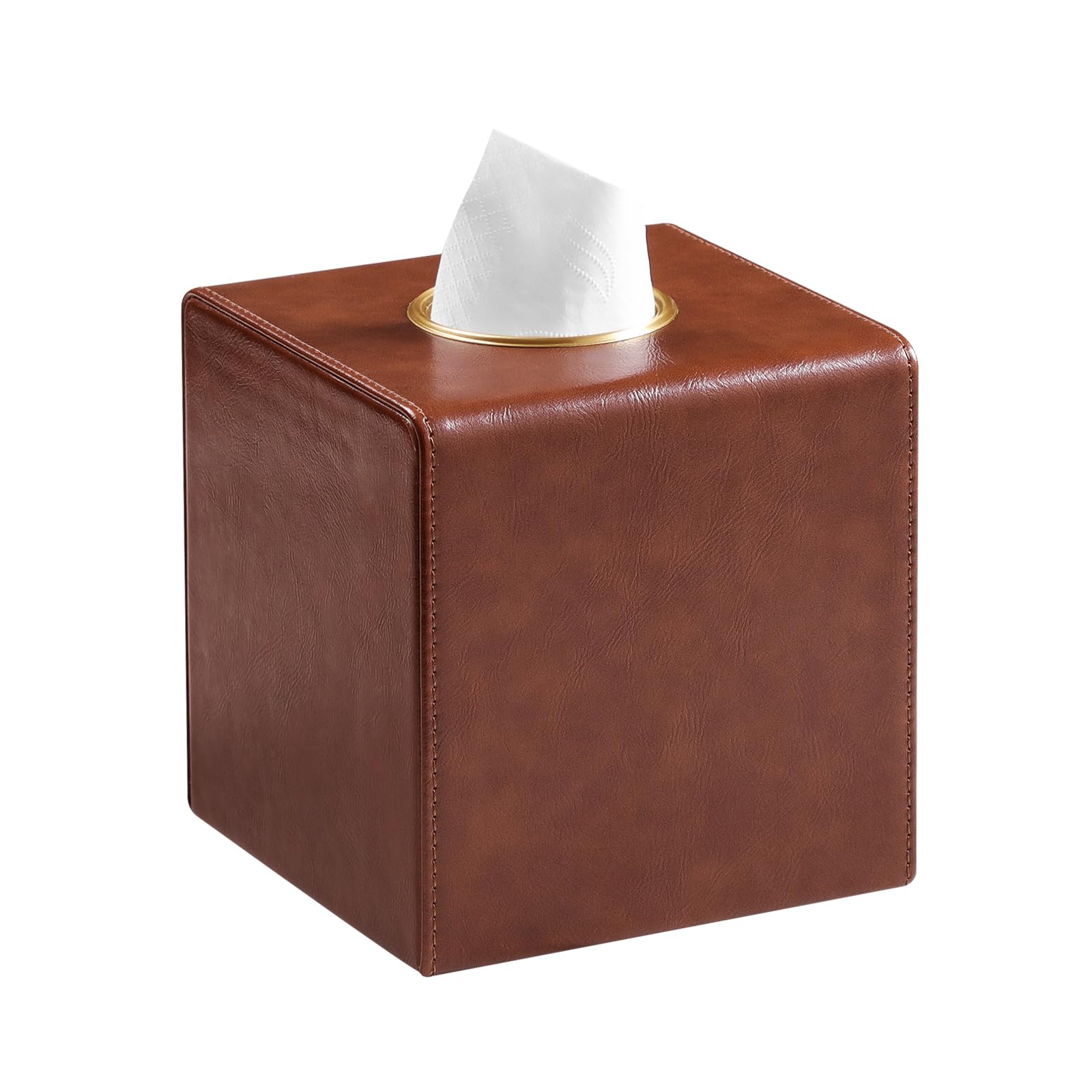 MEIBOOCH Square Tissue Box Cover, Luxury PU Leather Tissue Holder with Magnetic Closure (Brown)