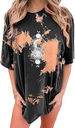 Tarotong Womens Oversized Graphic Tees Moon Tarot Print Tie Dye T Shirt