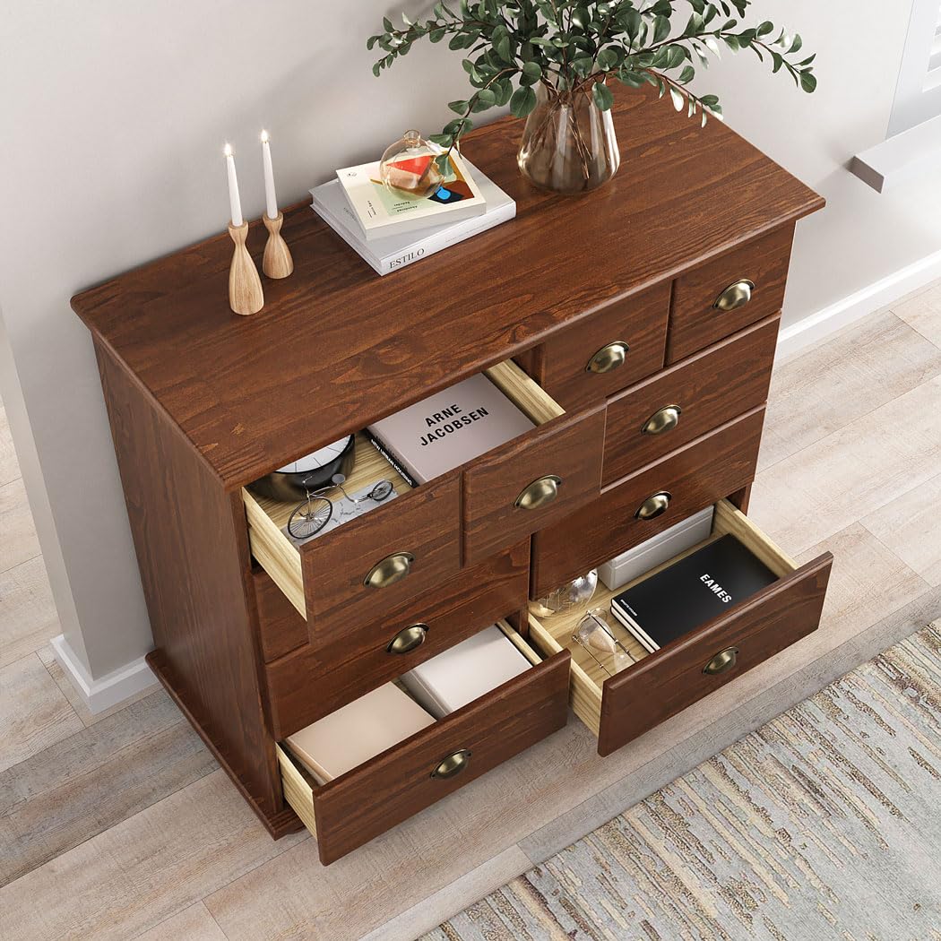 IDIMEX Commode Chambre Colmar L 92 cm 8 tiroirs en Bois Massif Brun foncé chiffonnier apothicaire Rangement avec poignées en métal