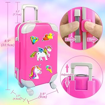 BNUZEIYI 23Pcs 18 Inch Girl Doll Accessories Case Luggage Travel Play Set with Doll Clothes Cute Bag Computer Glasses Pretend Makeup Toy Stickers Doll Stuff Fit 18 inch Doll Christmas Birthday Gift
