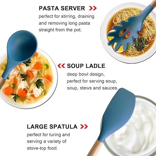 Miniatura 4 de Juego de 6 utensilios de cocina de silicona resistentes al calor, juego de utensilios de cocina de silicona, espátula con mango de madera,