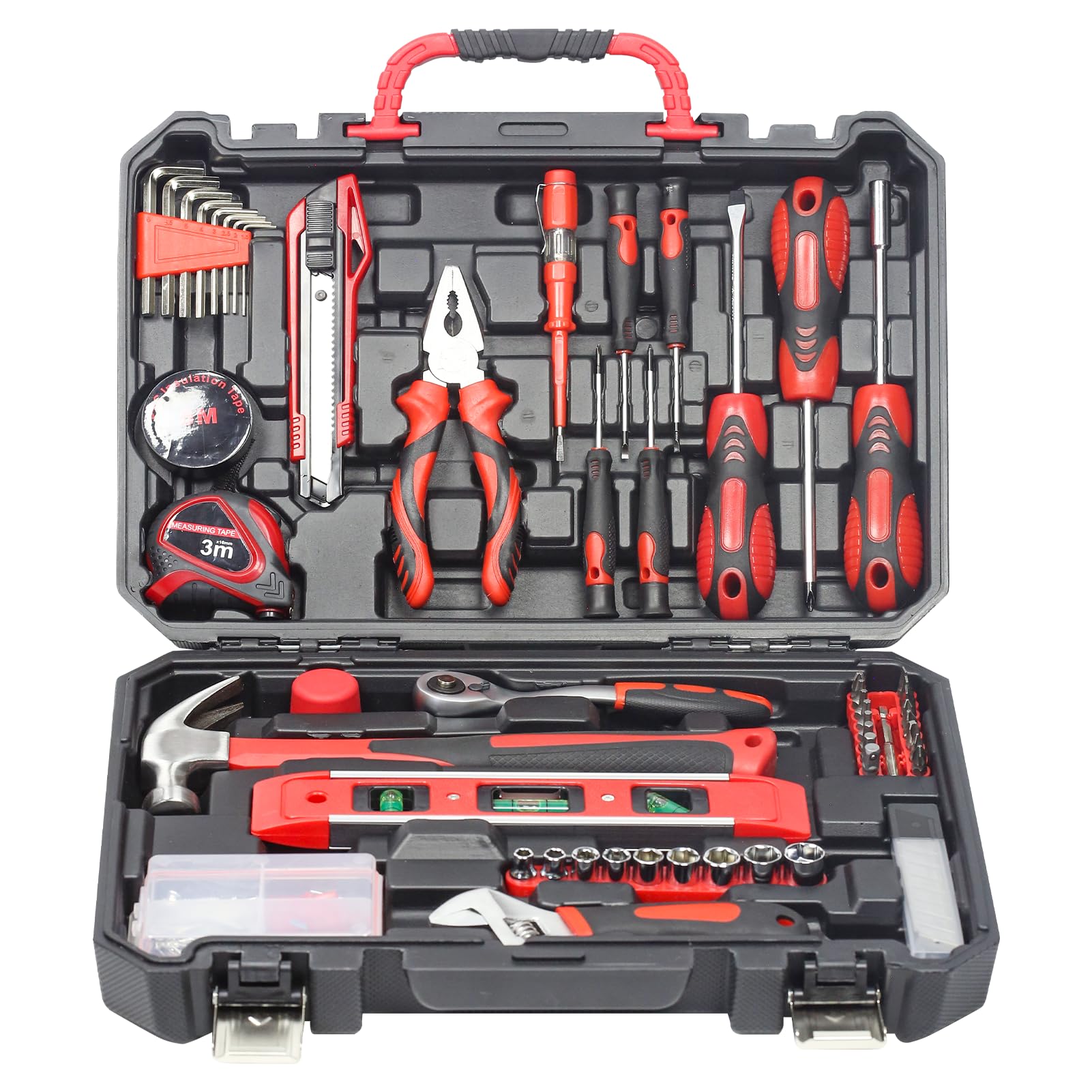 Red Home Tool Kit Set - 138 Pieces Red Tool Set, Home Tool Kit for Daily Repairing and Maintenance, Professional Tool Kit Set with Portable Storage Boxes