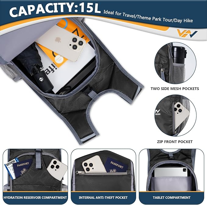 Mochila de Senderismo Plegable 15L Impermeable Ligera miniatura 6