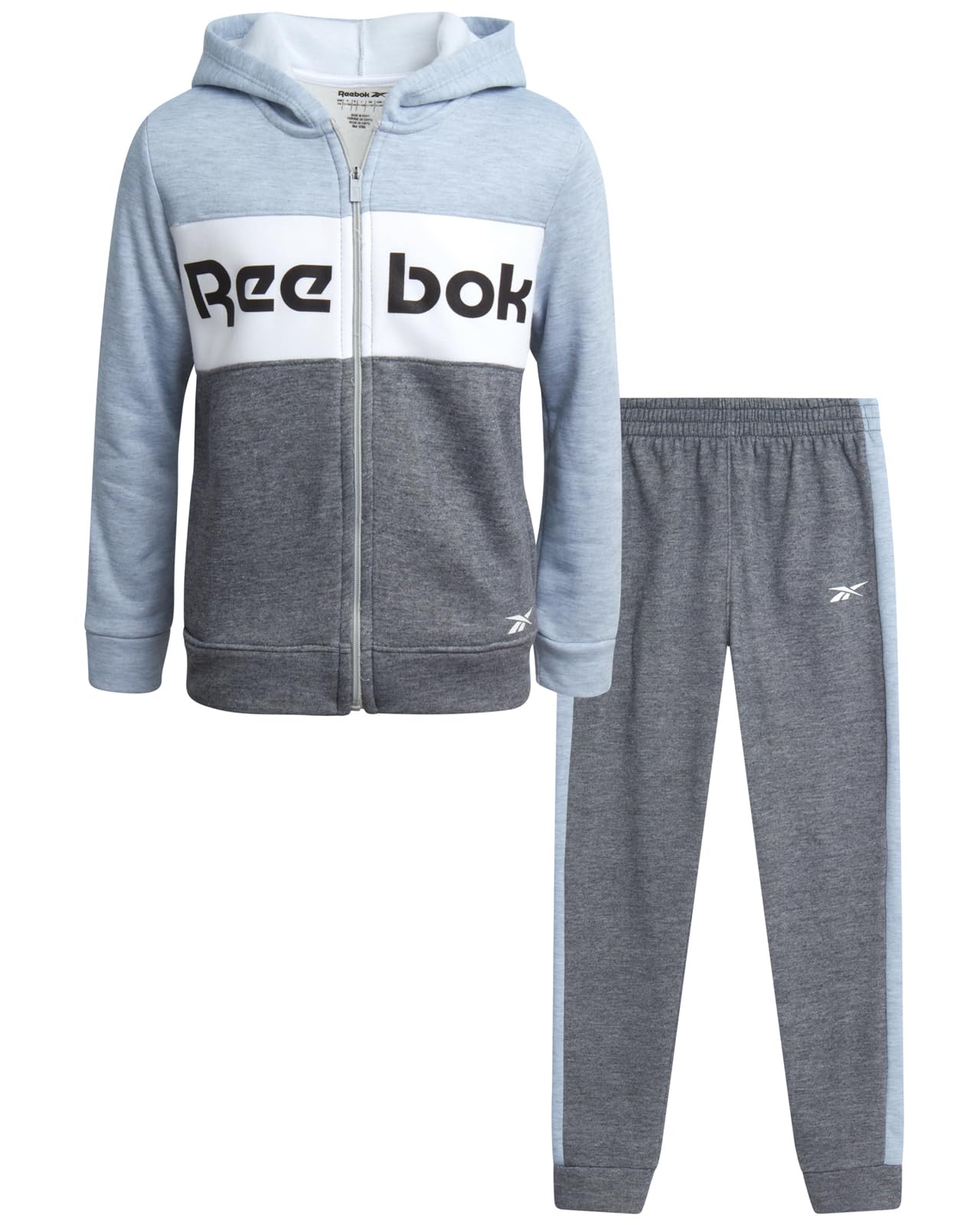 Reebok Boys' Active Sweatsuit - 2-Piece Performance Fleece Zip Hoodie Sweatshirt and Jogger Sweatpants - Activewear Set, 8-14, Grey Dark Mottled, 12