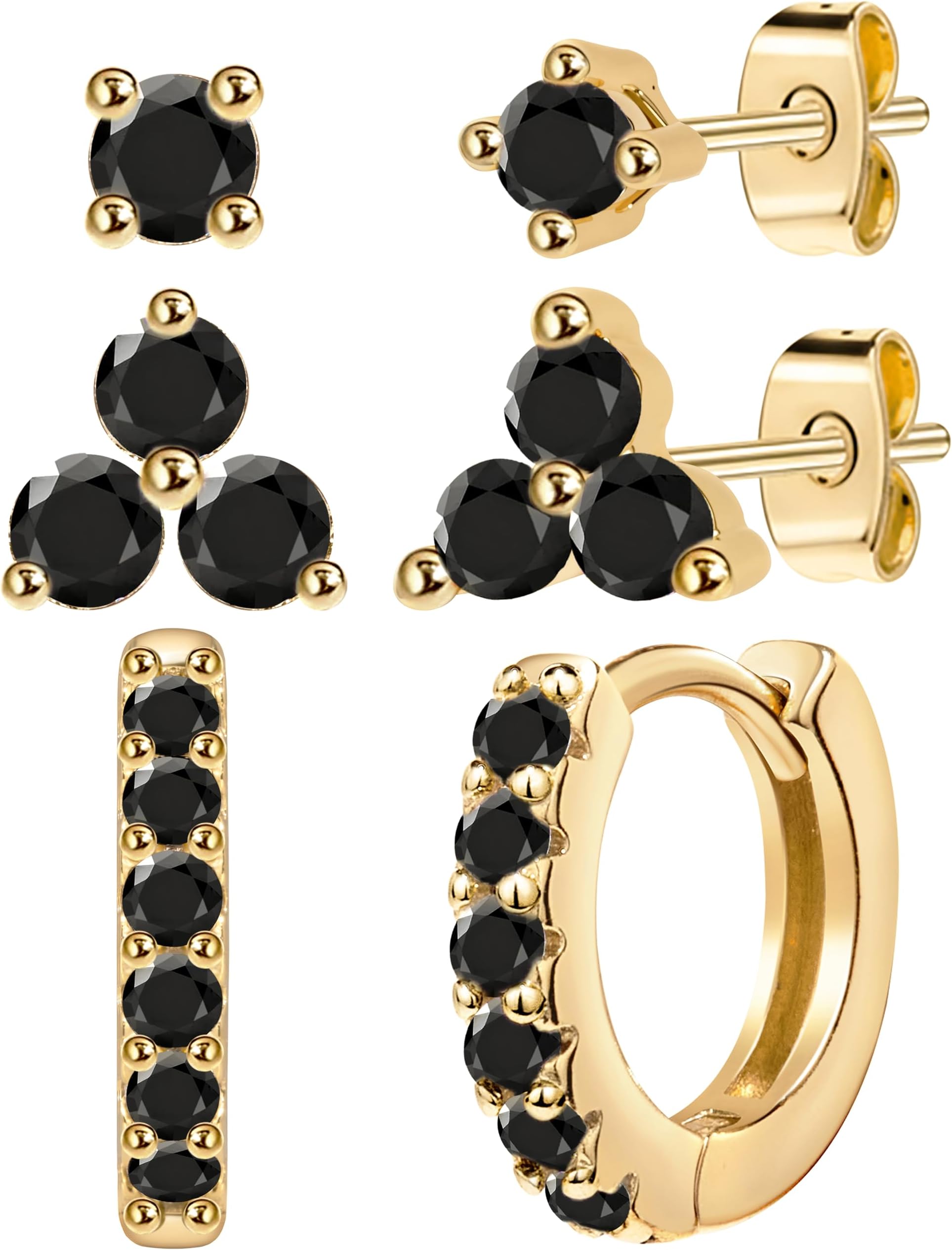 Gokeey Dainty Small Gold Stud Earrings for Women, 14K Gold Plated Mini Tiny Studs Earrings Sets with Hypoallergenic S925 Sterling Silver Post for Sensitive Ears Cute Cartilage Earrings for Multiple Piercing Jewelry