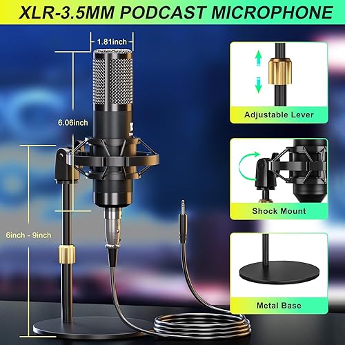 Miniatura 2 de Paquete de micrófono para podcast con mezclador de audio de tarjeta de sonido en vivo, equipo de podcast, placa de sonido con micrófono de