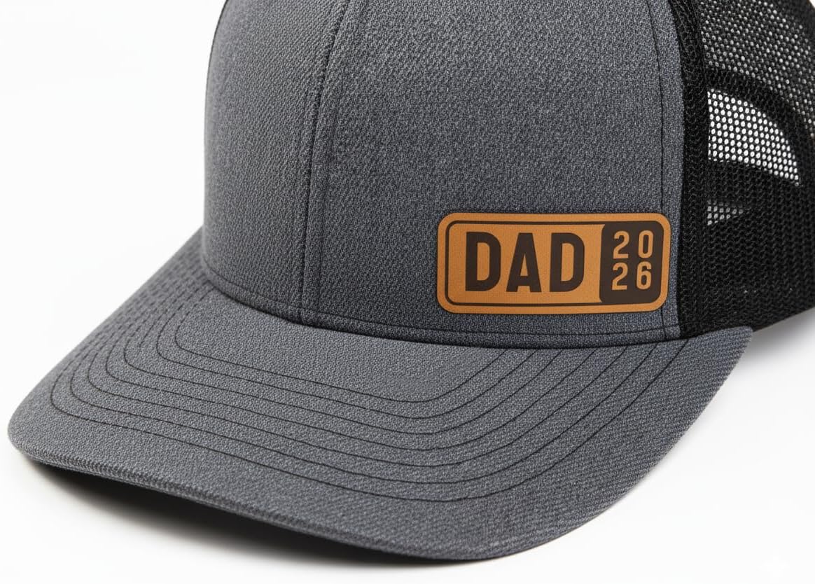 Dad Est 2025 2026 Hat for Men New Dad Gifts Customization Leather Patch Trucker Hat - Image 7