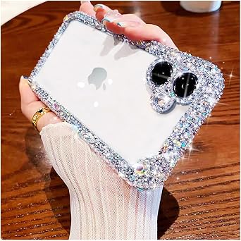 Designer Compatible with iPhone 16 Bling Clear Case for Women,Cute Glitter Phone Case with Sparkle Rhinestone Diamond Camera Protection,Airbag Anti-Fall Crystal Hard Cover for Girl