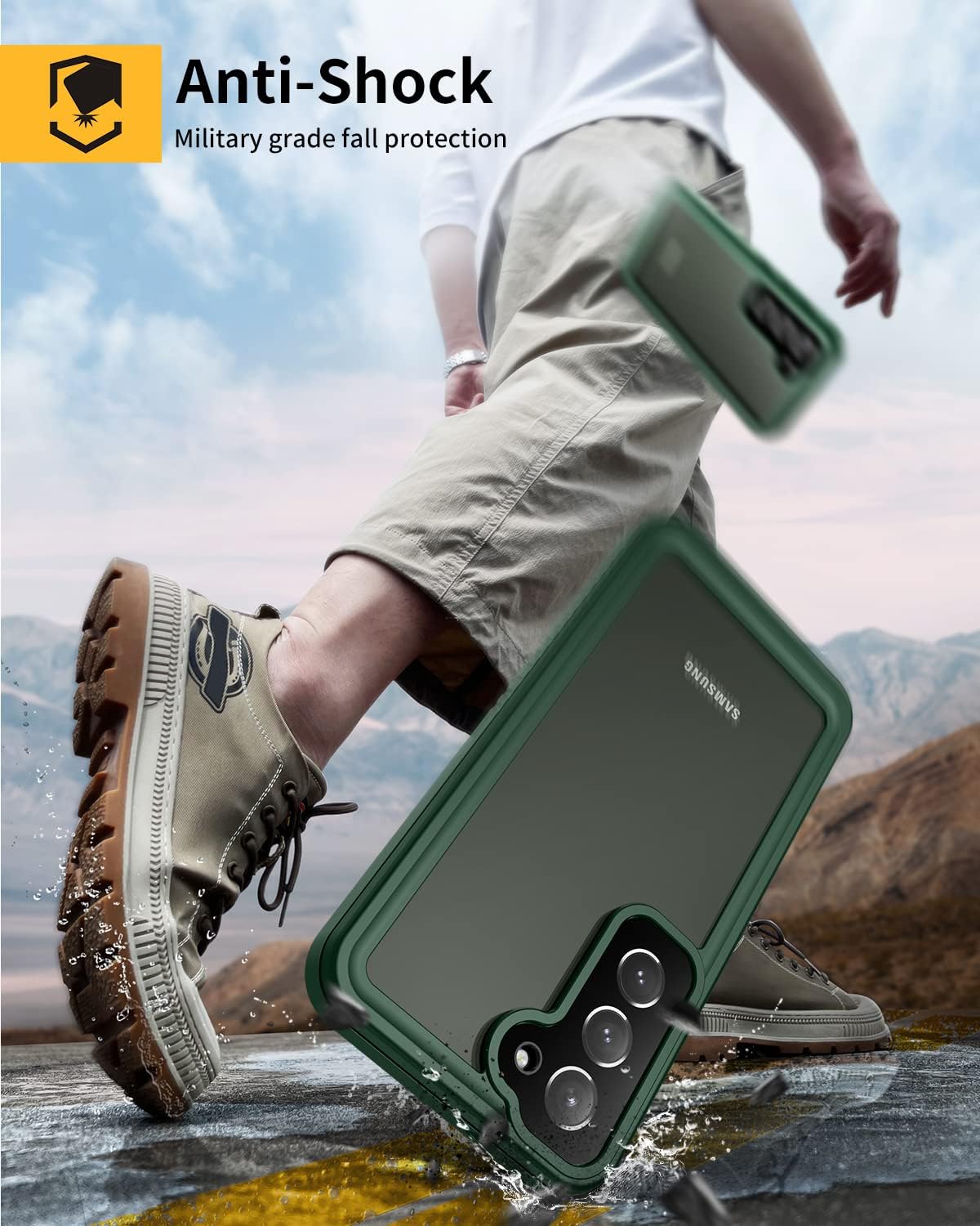 Lanhiem for Samsung Galaxy S23 Case (Not for S23 Plus), IP68 Waterproof Dustproof Case with Built-in Screen Protector, Heavy Duty Full Body Protective Cover for Galaxy S23 5G 6.1 Inch, Green/Clear