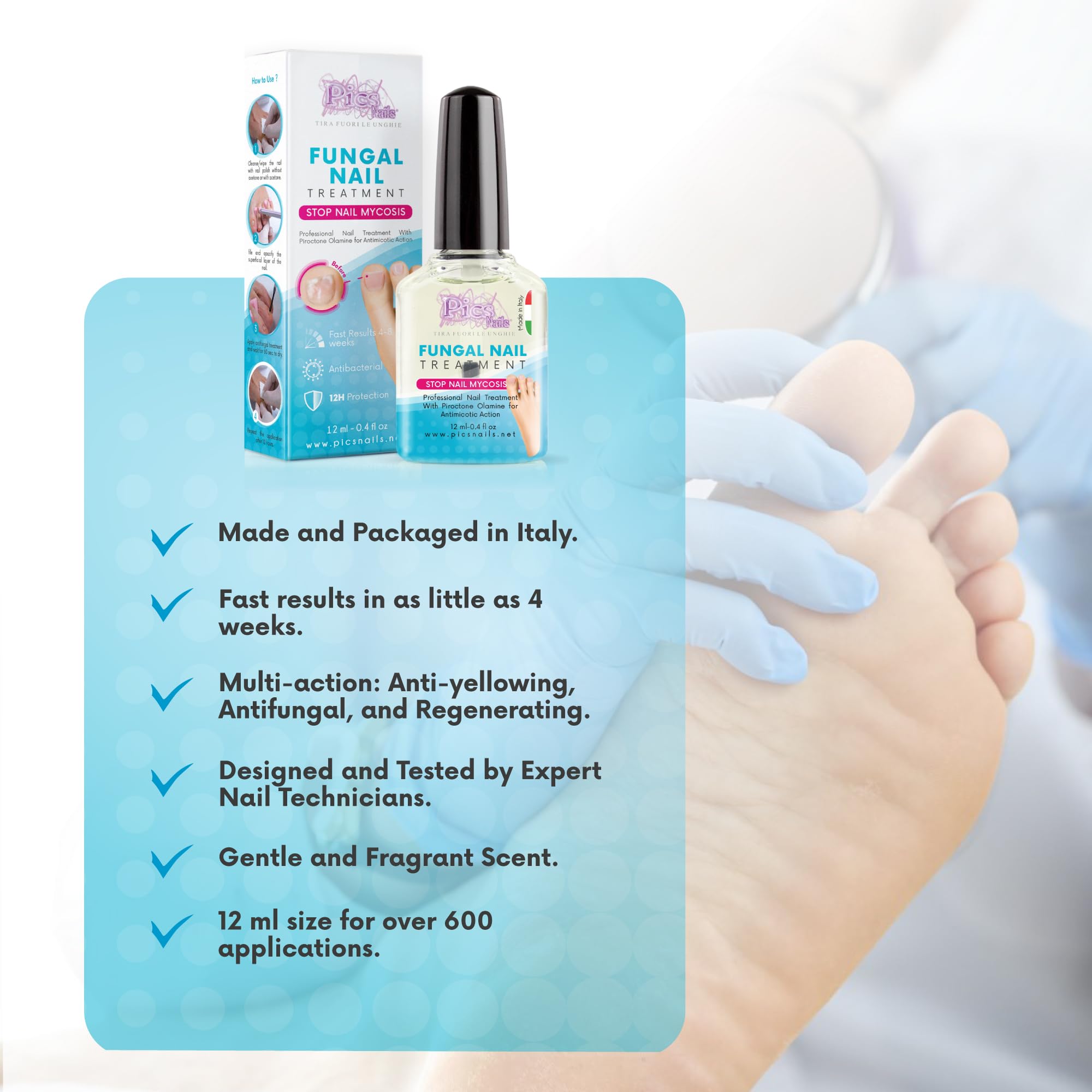 Pics Nails - Środek do Paznokci Stóp i Rąk | 12 ml | Przywraca Naturalny Wygląd Paznokcia | Made in Italy, Biały