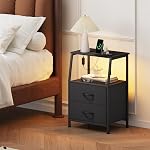 Somdot Night Stands with 2 Fabric Drawers, Bedside Table with Charging Station and LED Lights, Small Nightstand for Bedroom, Dorm, Closet, Entryway, Black